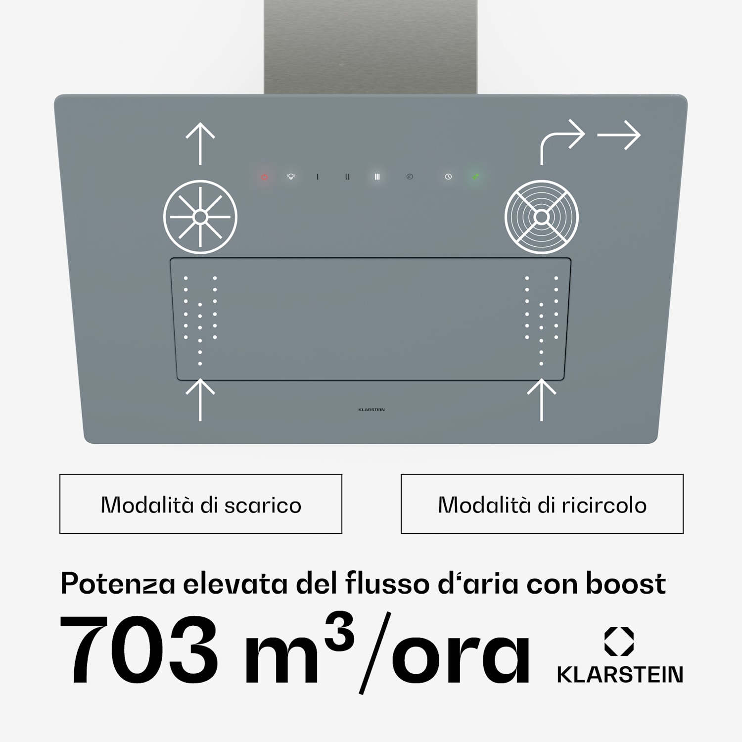 SleekAir - Cappa aspirante | A+++ | 717 m³/ora | Touch | LED | 60 cm 60 cm | Grigio