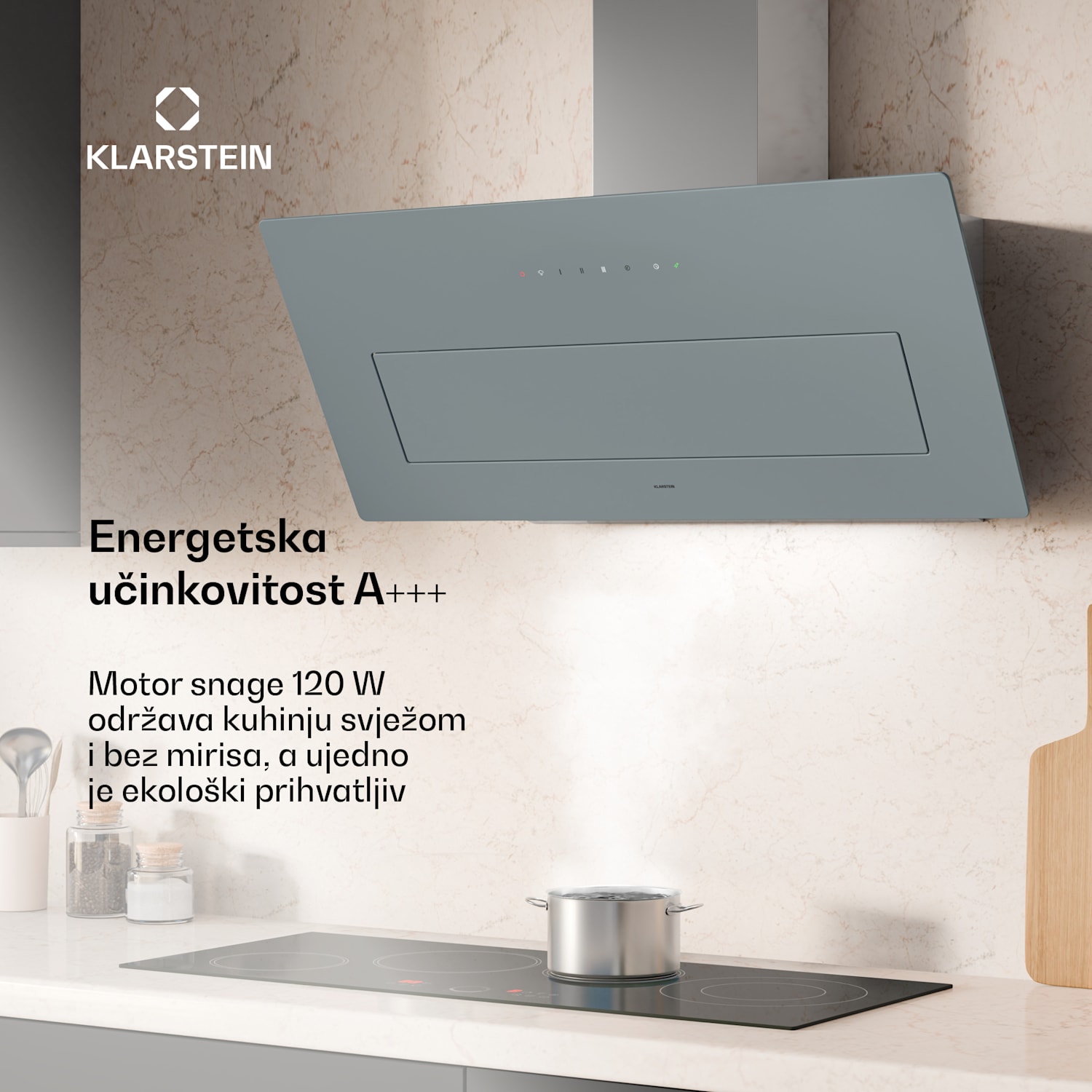 SleekAir kuhinjska napa, A+++, 717 m³/h, upravljanje dodirom, 90 cm 90 cm | Nehrđajući čelik