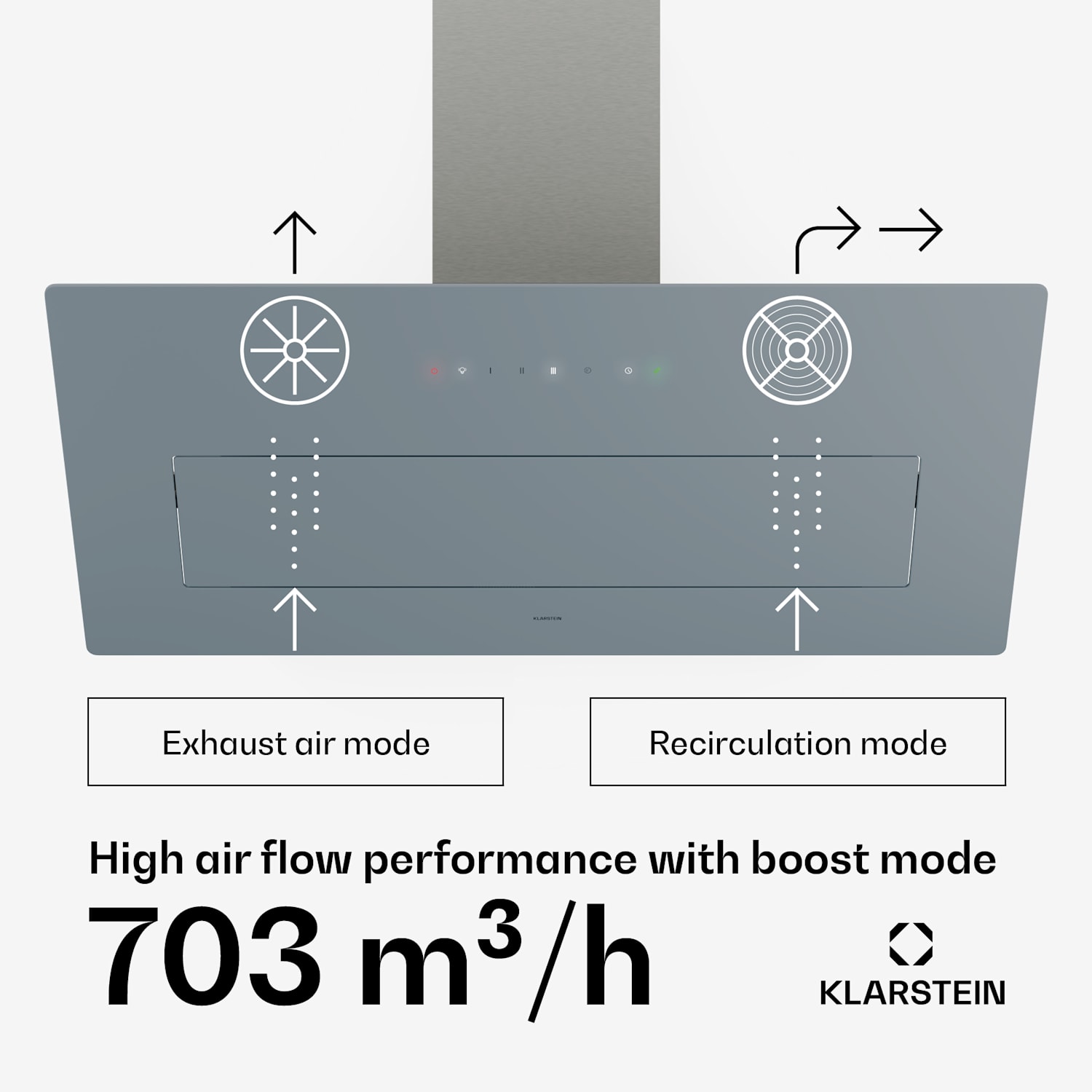 SleekAir liesituuletin | A+++ | 717 m³/h | Kosketus | LED | 90 cm 90 cm | Ruostumaton Teräs
