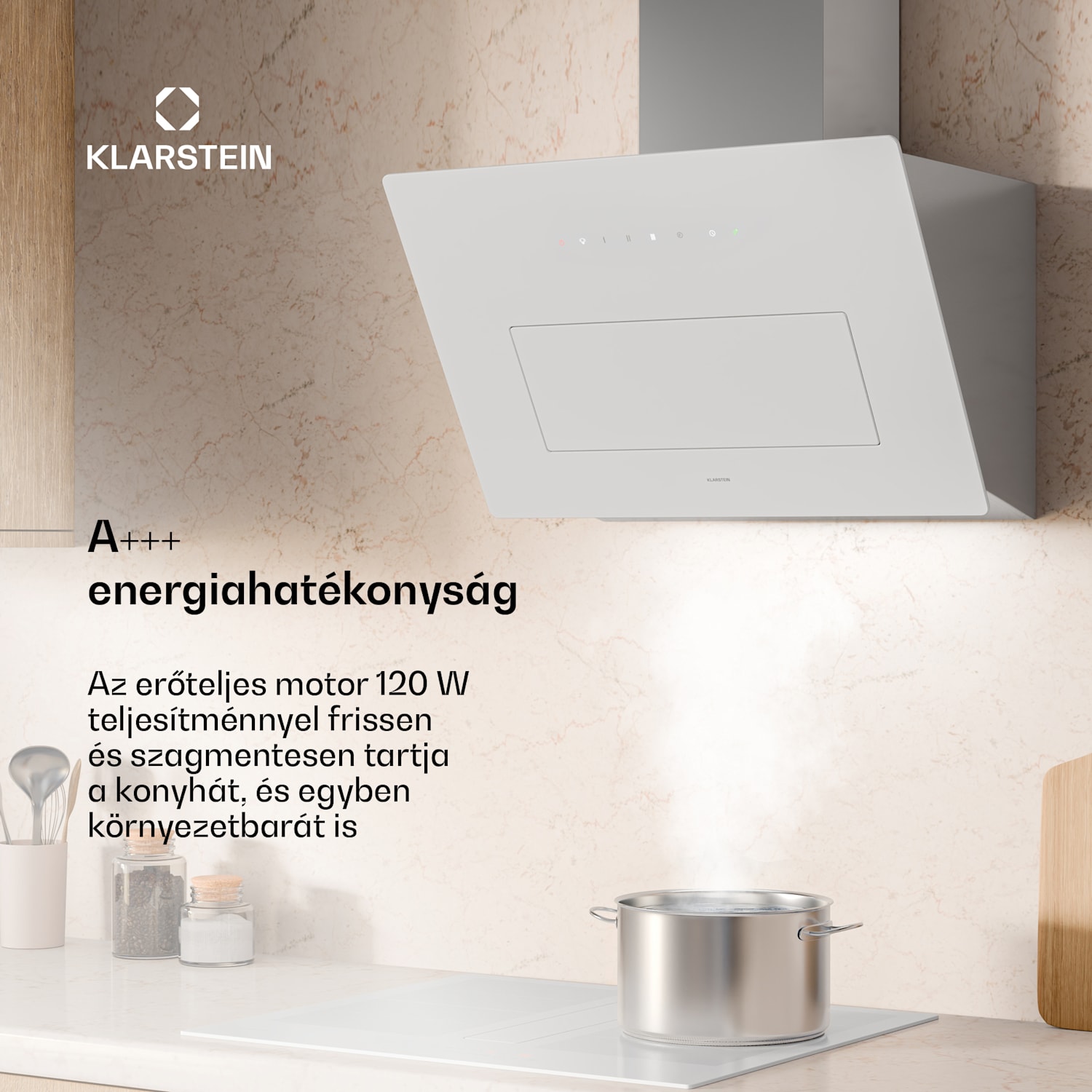 SleekAir páraelszívó | A+++ | 717 m³/h | érintésvezérlés | LED | 60 cm 60 cm | Fehér