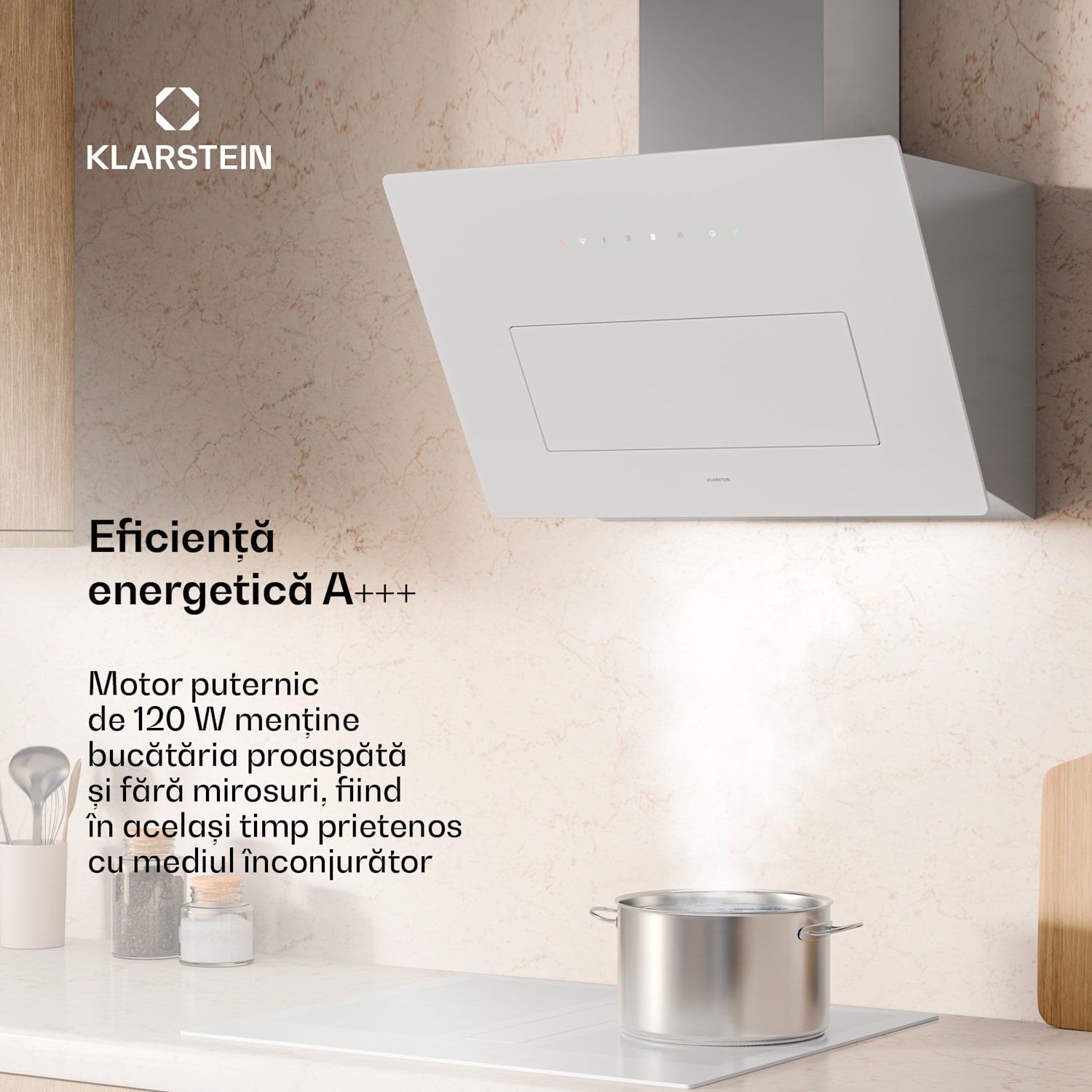 Hota SleekAir | A+++ | 717 m³/h | control tactil | LED | 60 cm 60 cm | Alb