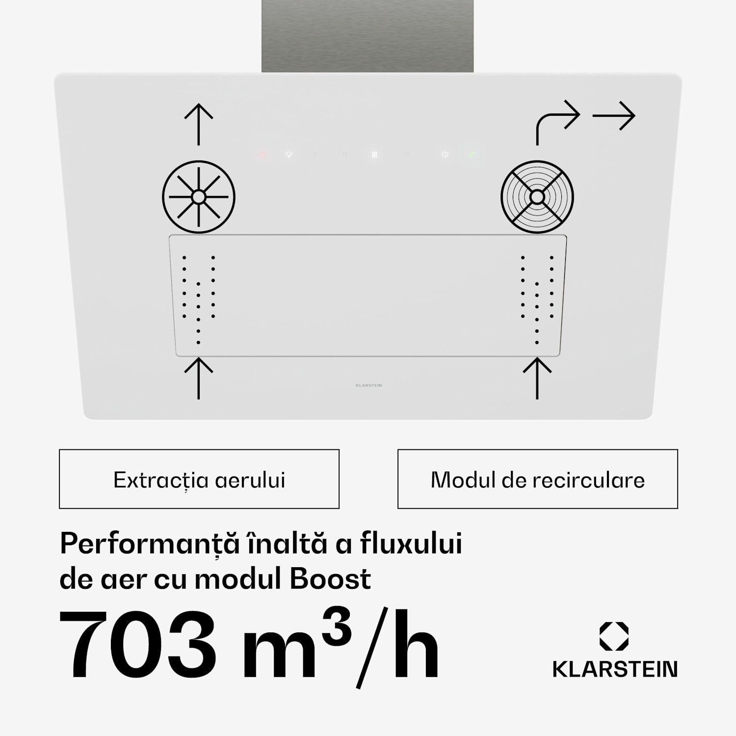 Hota SleekAir | A+++ | 717 m³/h | control tactil | LED | 60 cm 60 cm | Alb