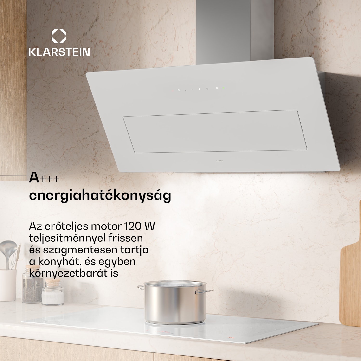 SleekAir páraelszívó | A+++ | 717 m³/h | érintésvezérlés | LED | 90 cm 90 cm | Fehér