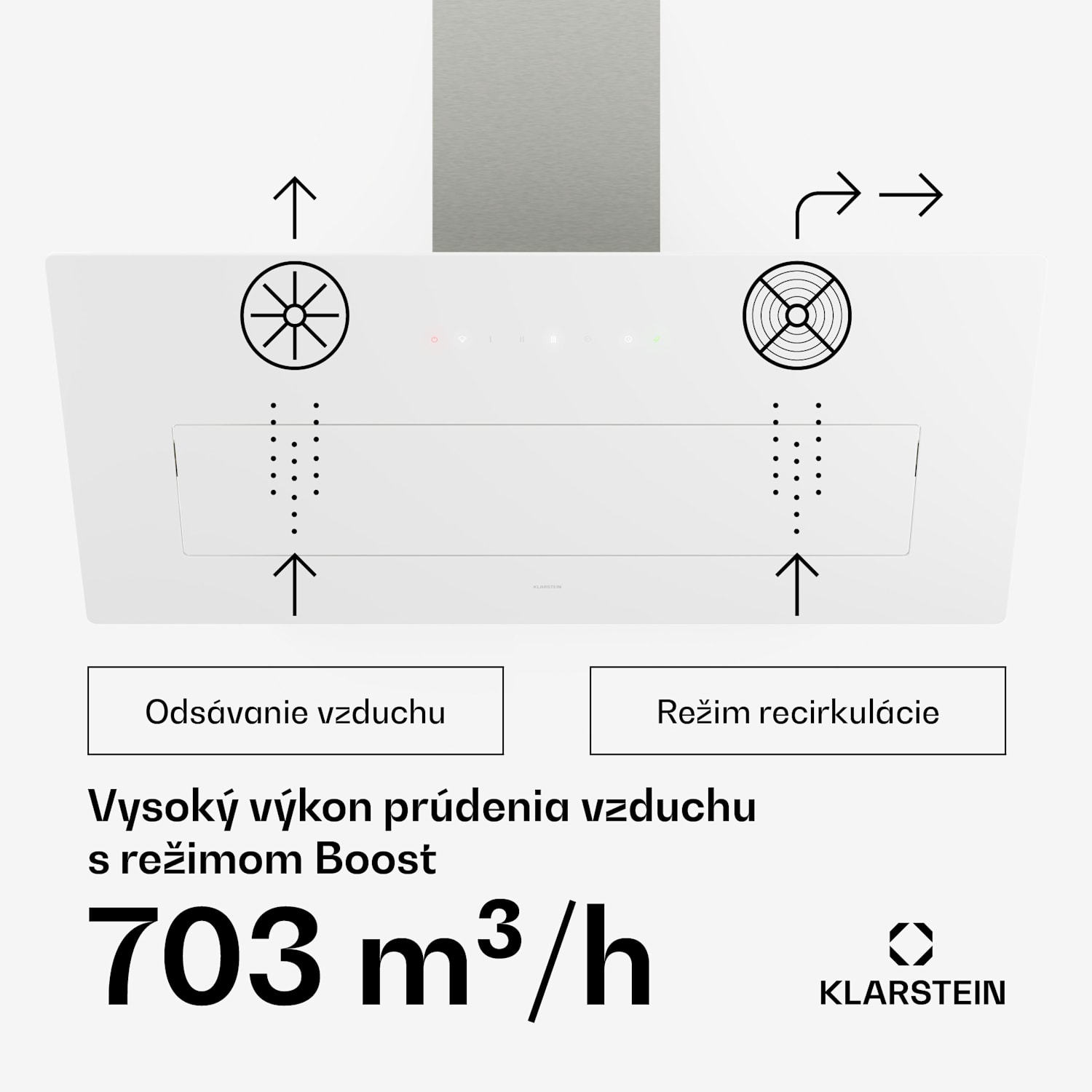 SleekAir digestor | A+++ | 717 m³/h | dotykové ovládanie | LED | 90 cm 90 cm | Biela