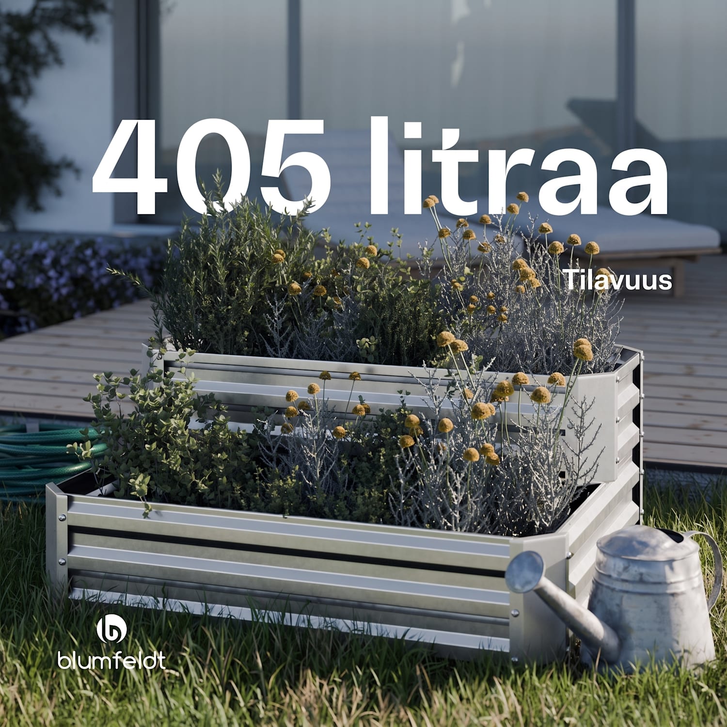 High Grow kohopenkki | 2 tasoa | säänkestävä | ruostumaton | kestävä | 405 l 120 x 90 x 50 cm | Hopea