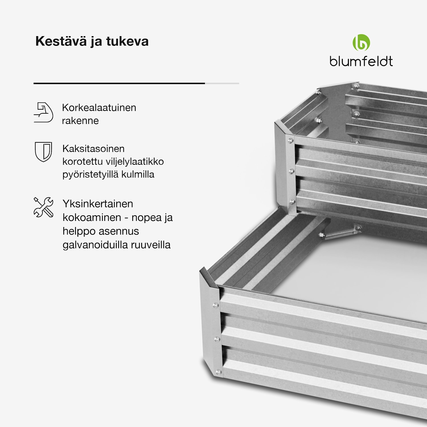 High Grow kohopenkki | 2 tasoa | säänkestävä | ruostumaton | kestävä | 405 l 120 x 90 x 50 cm | Hopea