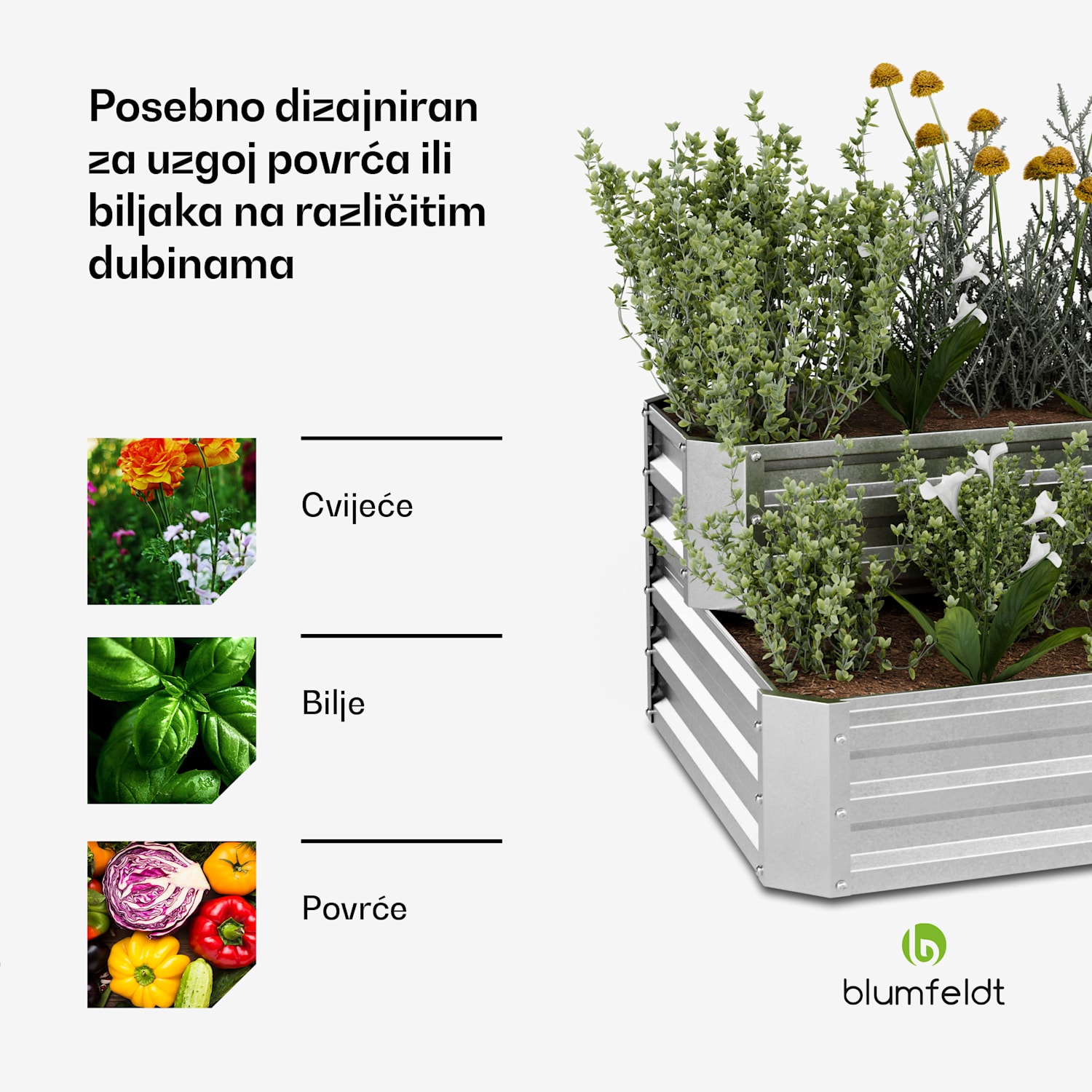 High Grow povišena žardinjera, 2 razine, otporna na vremenske uvjete, otporna na koroziju, robusna, 405 L 120 x 90 x 50 cm | Srebro