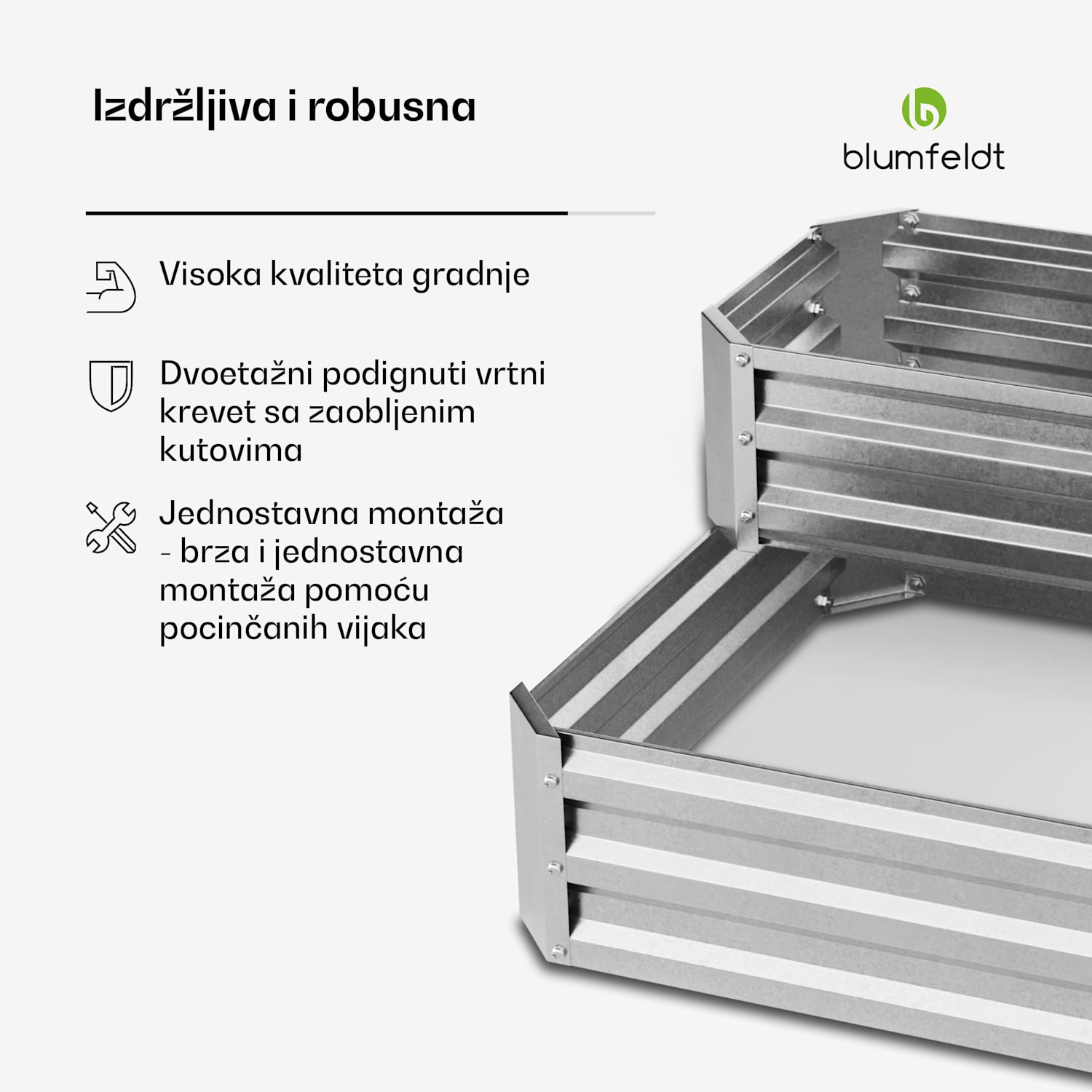 High Grow povišena žardinjera, 2 razine, otporna na vremenske uvjete, otporna na koroziju, robusna, 405 L 120 x 90 x 50 cm | Srebro