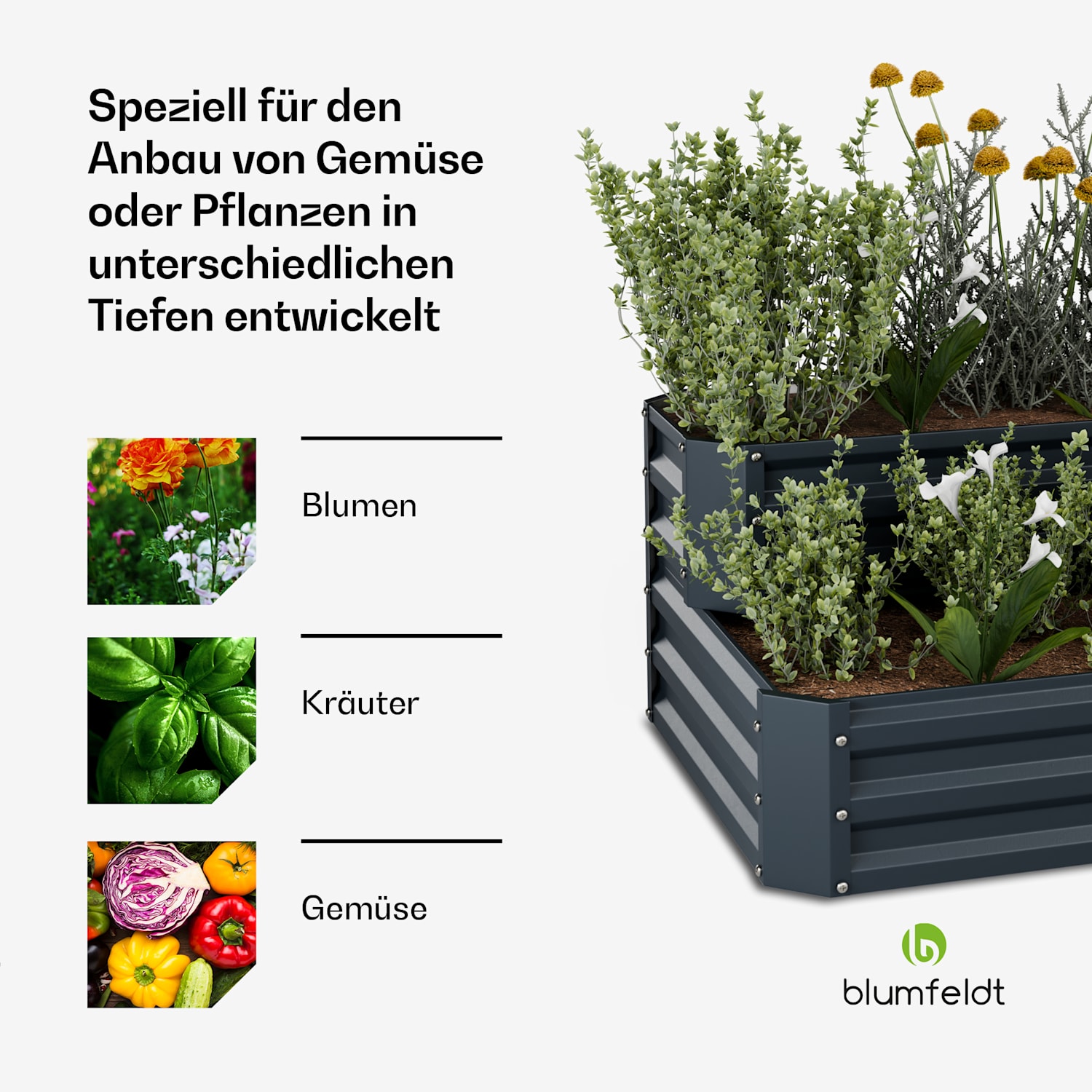 High Grow Hochbeet | 2 Ebenen | wetterfest | rostfrei | robust | 405 L 120 x 90 x 50 cm | Anthrazit