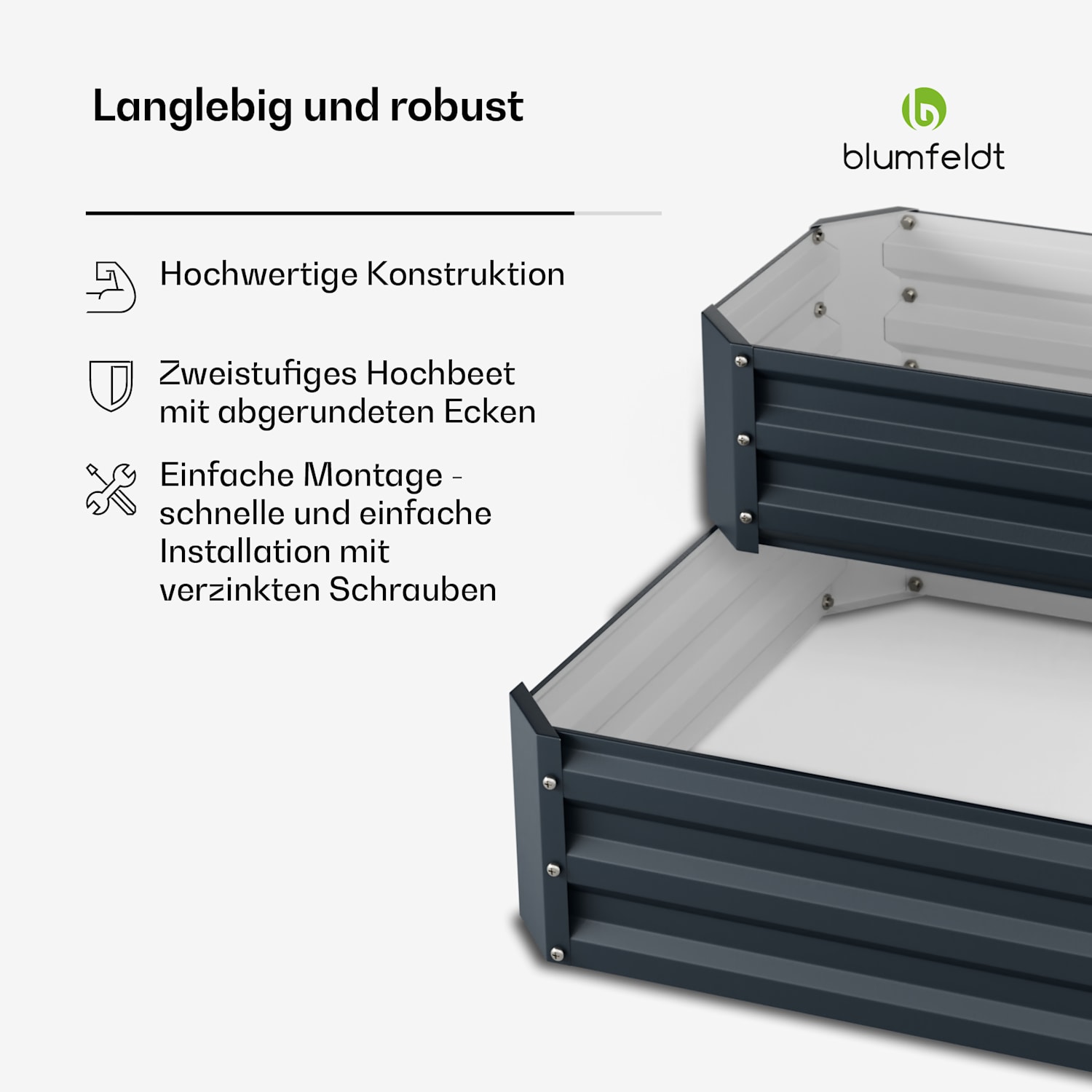 High Grow Hochbeet | 2 Ebenen | wetterfest | rostfrei | robust | 405 L 120 x 90 x 50 cm | Anthrazit