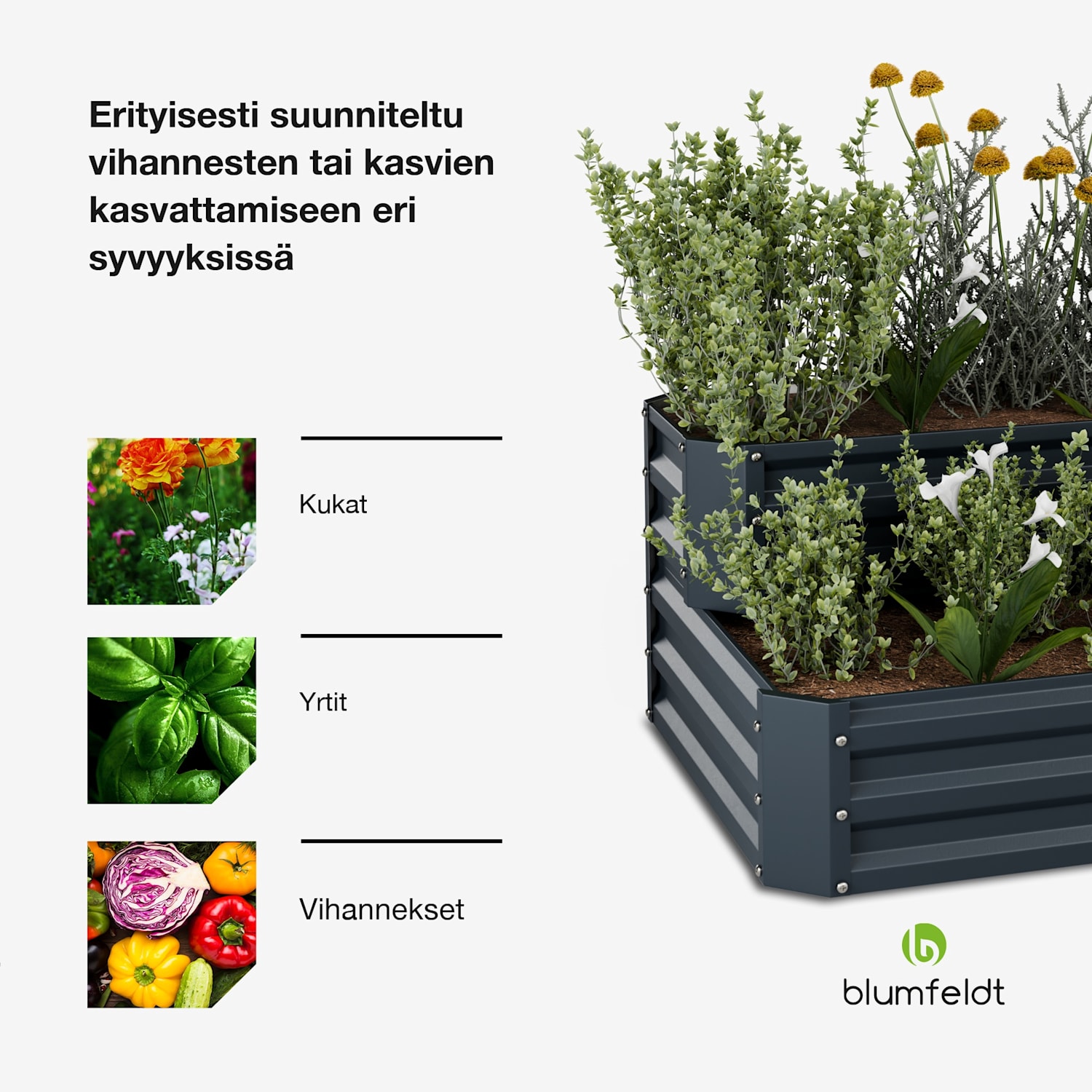 High Grow kohopenkki | 2 tasoa | säänkestävä | ruostumaton | kestävä | 405 l 120 x 90 x 50 cm | Antrasiitti