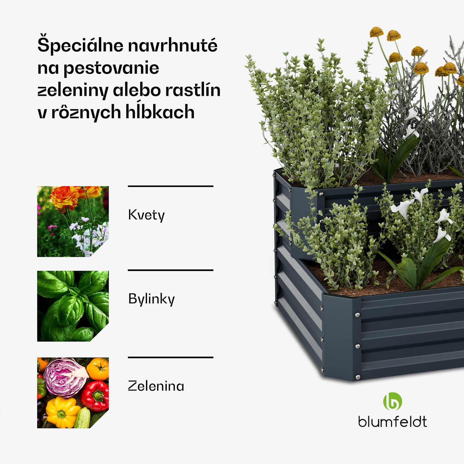 High Grow vyvýšený záhon, 2 úrovne, odolný voči poveternostným vplyvom, odolný voči korózii, robustný, 405 L 120 x 90 x 50 cm | Antracit