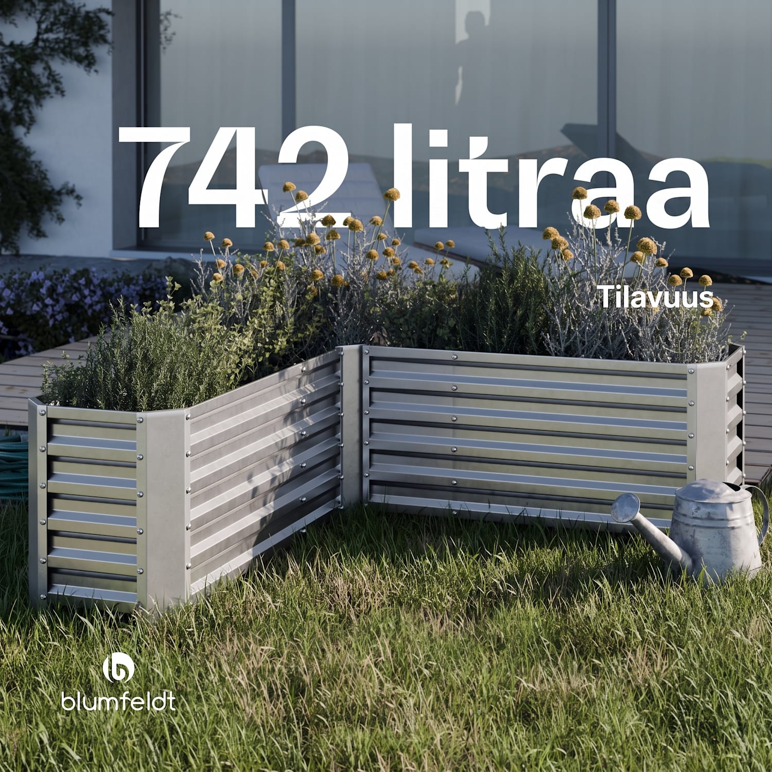 High Grow korotettu viljelylaatikko | L-muoto | säänkestävä | ruostumaton | kestävä | 742 L 160 x 160 x 60 cm | Hopea