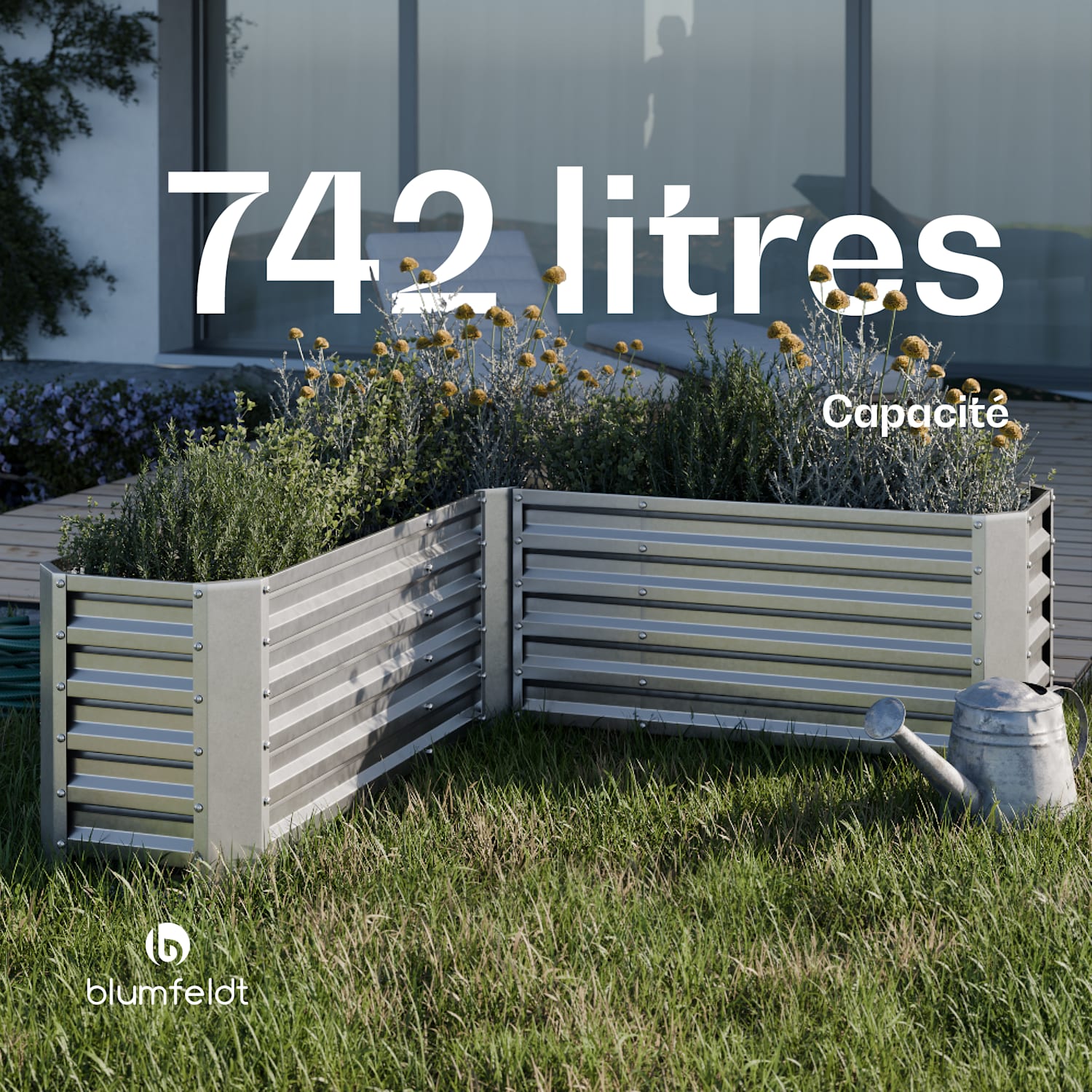 High Grow hoge kweekbak | L-vorm | weerbestendig | roestvrij | robuust | 742 L 