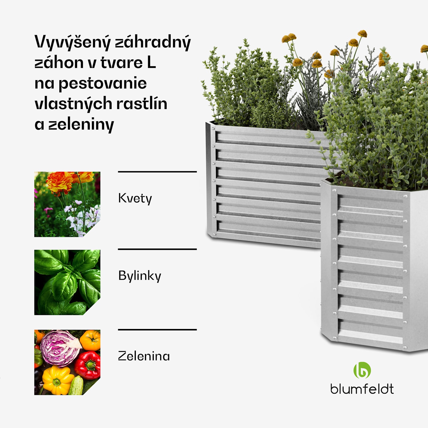 High Grow vyvýšený záhon, tvar L, odolný voči poveternostným vplyvom, odolný voči korózii, robustný, 742 L 