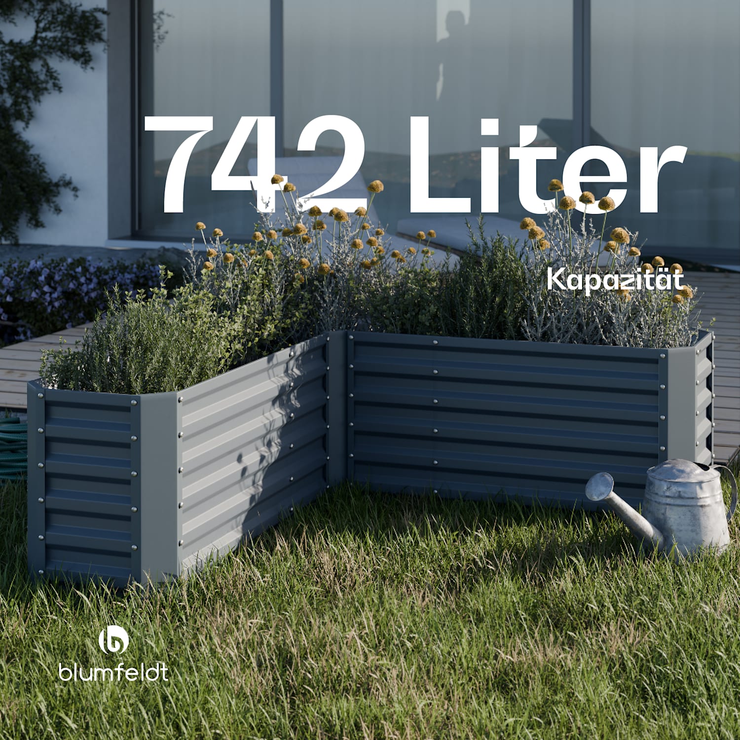 High Grow Hochbeet | L-Form | wetterfest | rostfrei | robust | 742 L 160 x 160 x 60 cm | Anthrazit