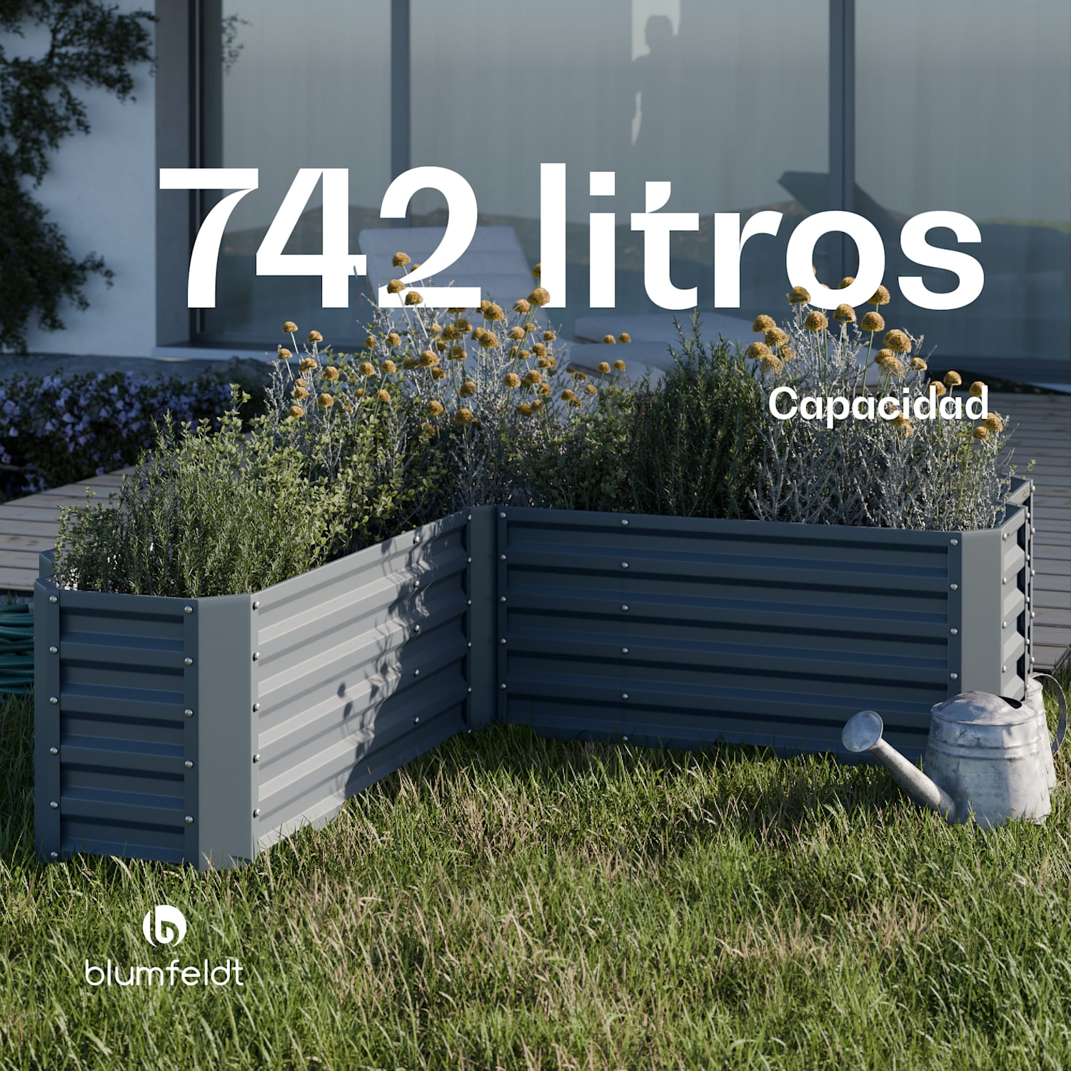 Cama elevada High Grow | forma de L | resistente a la intemperie | inoxidable | robusta | 742 L 160 x 160 x 60 cm | Antracita