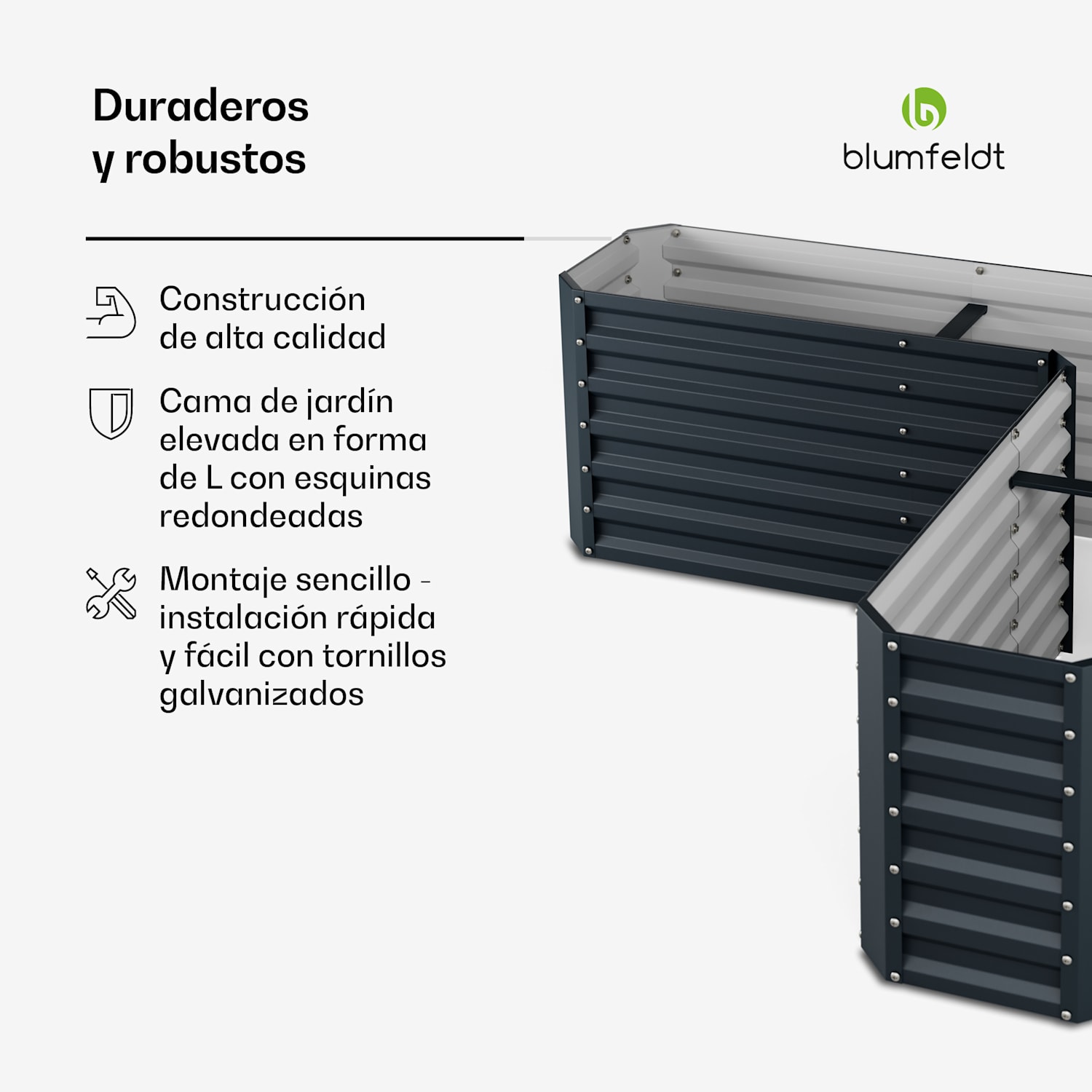 Cama elevada High Grow | forma de L | resistente a la intemperie | inoxidable | robusta | 742 L 160 x 160 x 60 cm | Antracita
