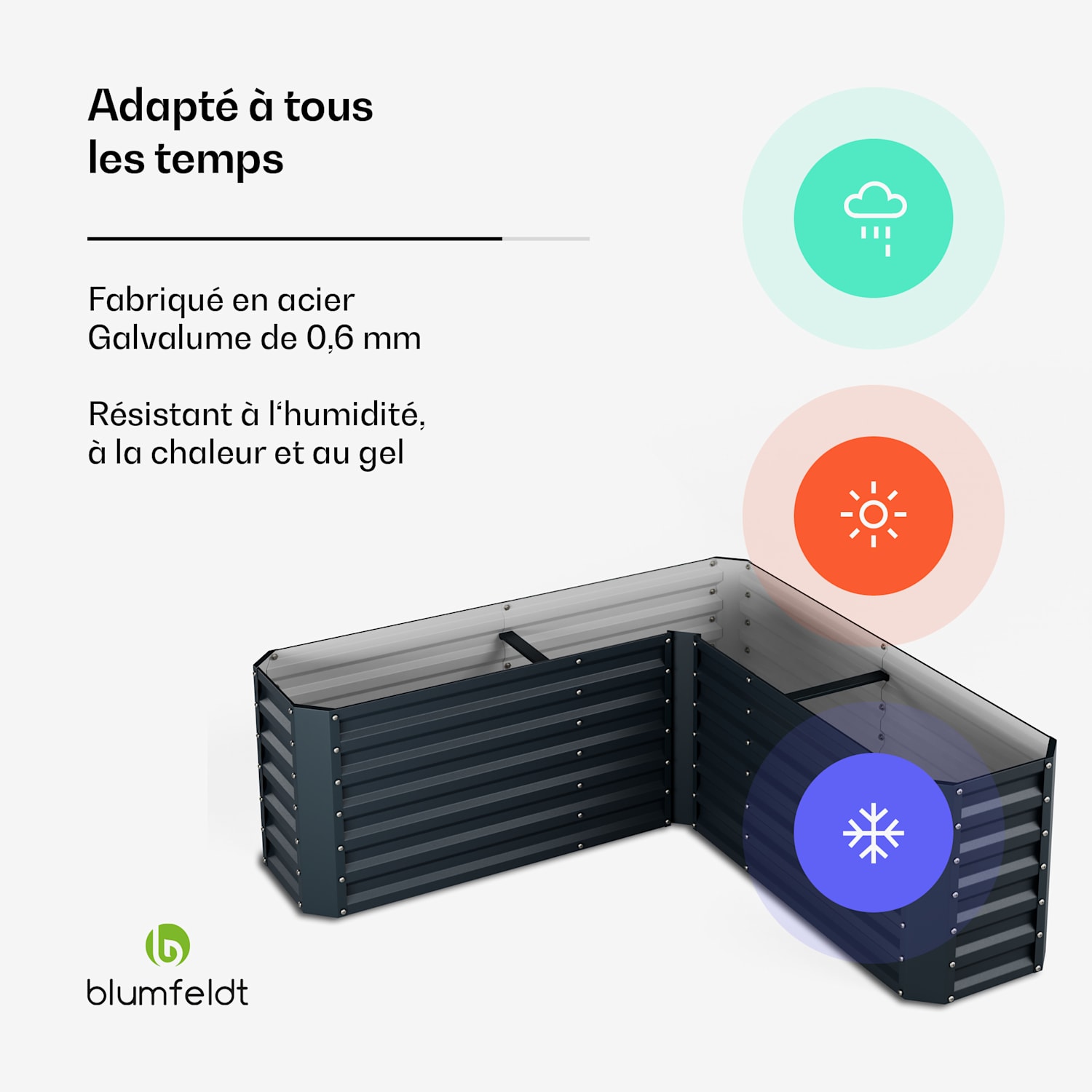 High Grow hoge kweekbak | L-vorm | weerbestendig | roestvrij | robuust | 742 L 160 x 160 x 60 cm | Antraciet
