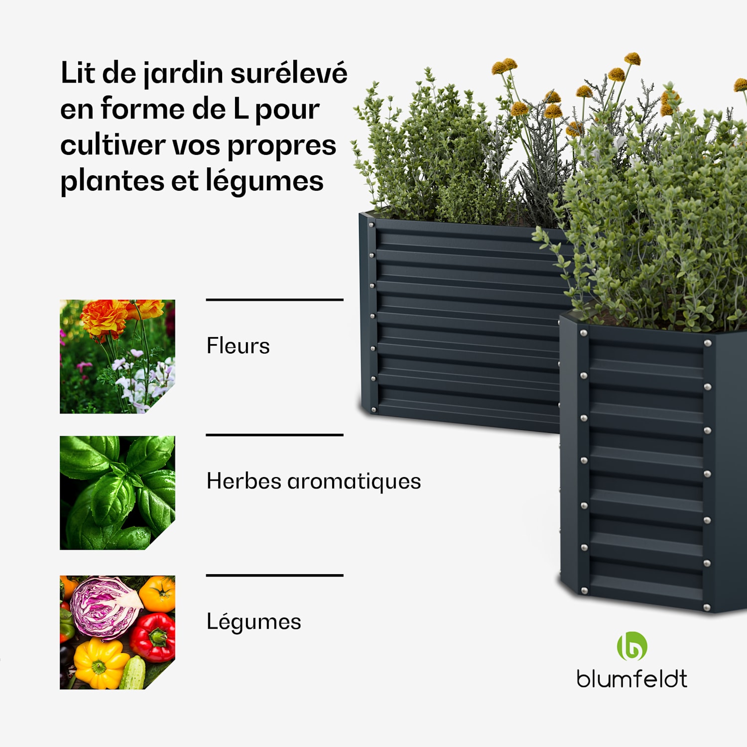 High Grow hoge kweekbak | L-vorm | weerbestendig | roestvrij | robuust | 742 L 160 x 160 x 60 cm | Antraciet