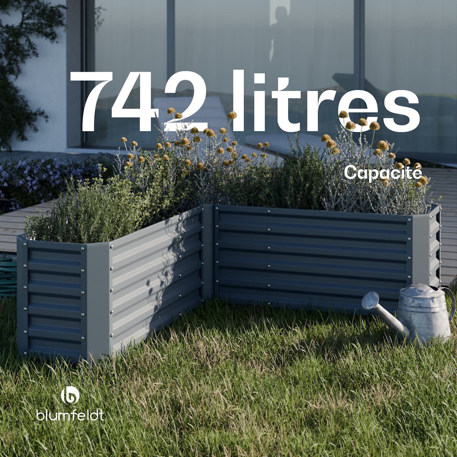 High Grow hoge kweekbak | L-vorm | weerbestendig | roestvrij | robuust | 742 L 160 x 160 x 60 cm | Antraciet