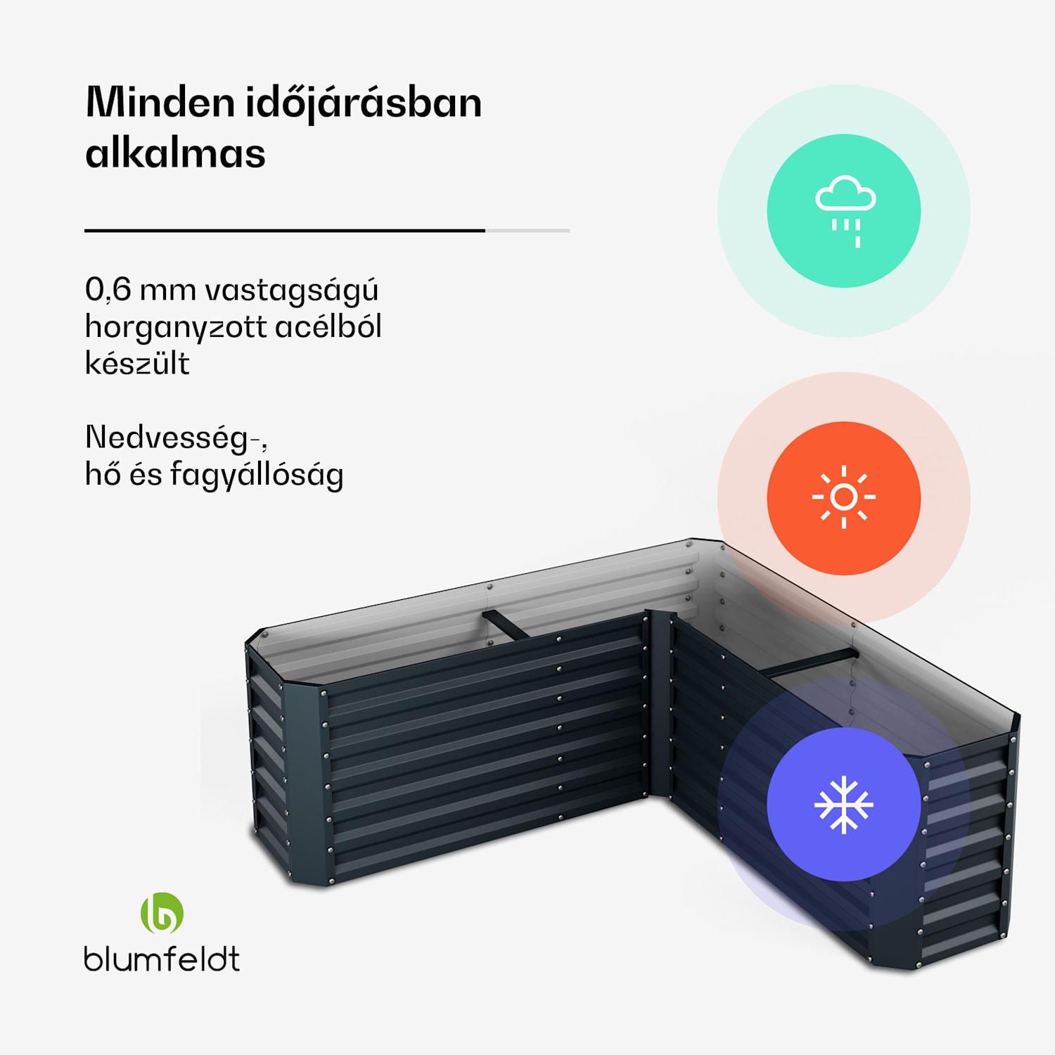 High Grow magaságyás, L alak, időjárásálló, korrózióálló, robusztus, 742 L 160 x 160 x 60 cm | Antracit