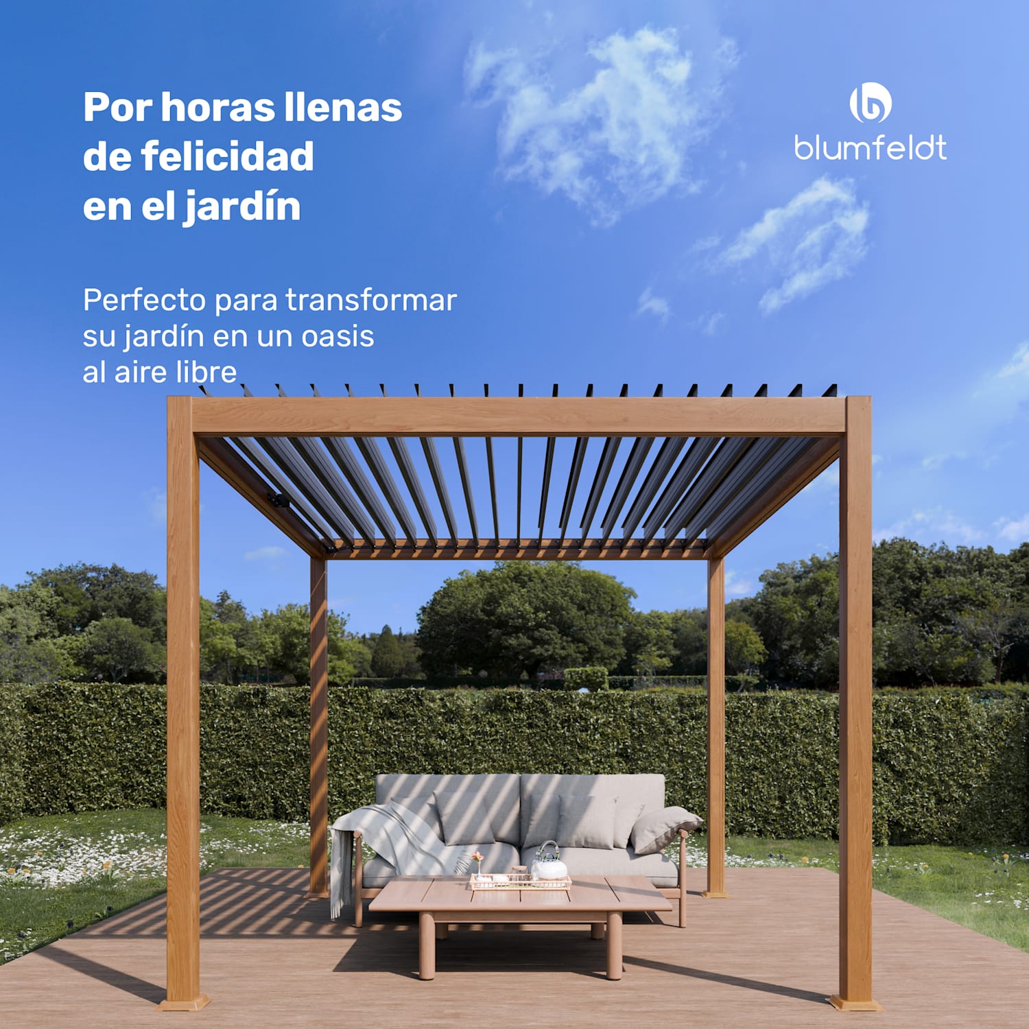 LuminaHaven Pérgola 3x3 acero galvanizado de color madera 3 x 3 m | aspecto madera