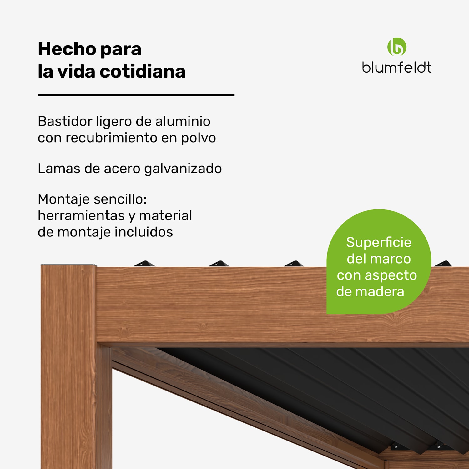 LuminaHaven Pérgola 3x3 acero galvanizado de color madera 3 x 3 m | aspecto madera