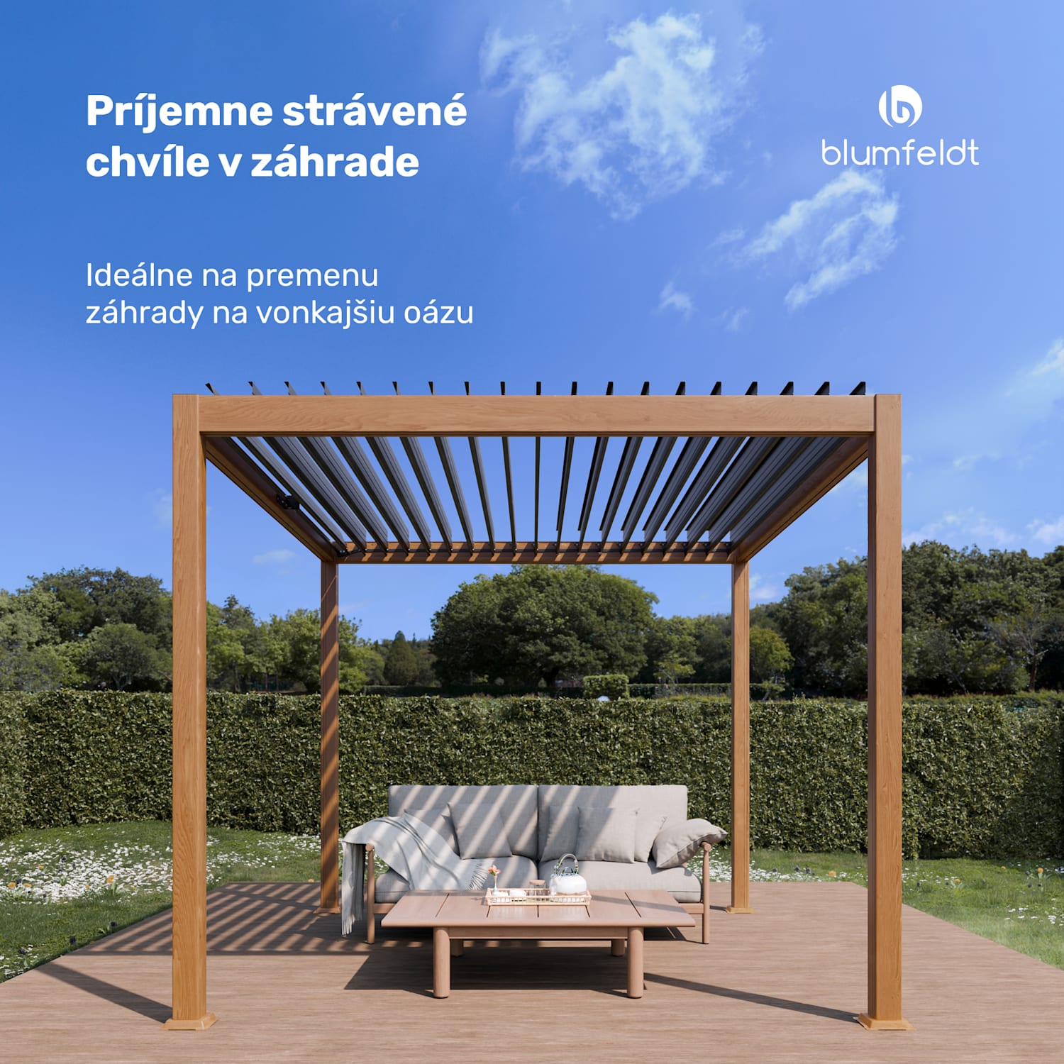 LuminaHaven Pergola 3x3 Pozinkovaná oceľ Farba dreva 3 x 3 m | Drevený vzhľad