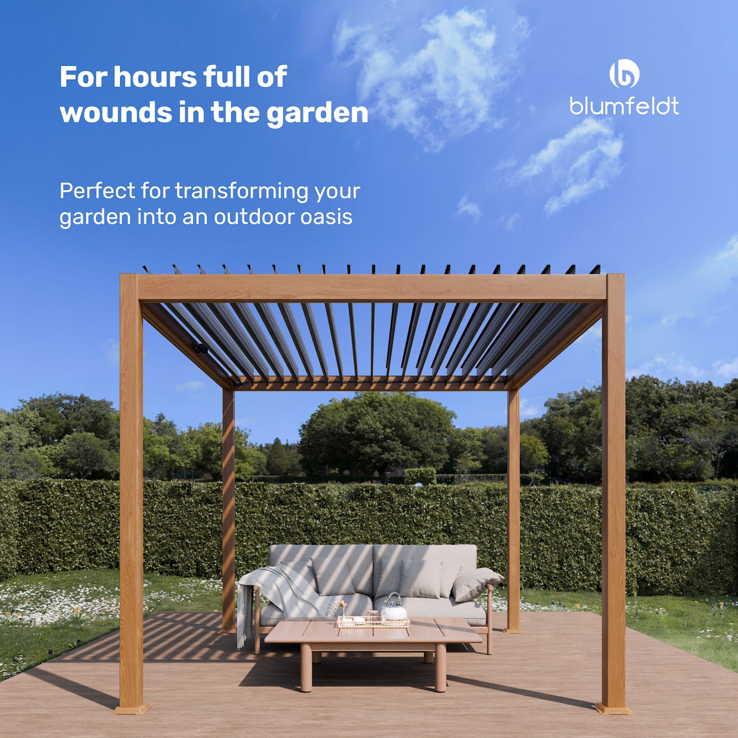 LuminaHaven pergola 3x3 gegalvaniseerd staal houtoptiek 3 x 3 m | Houtlook