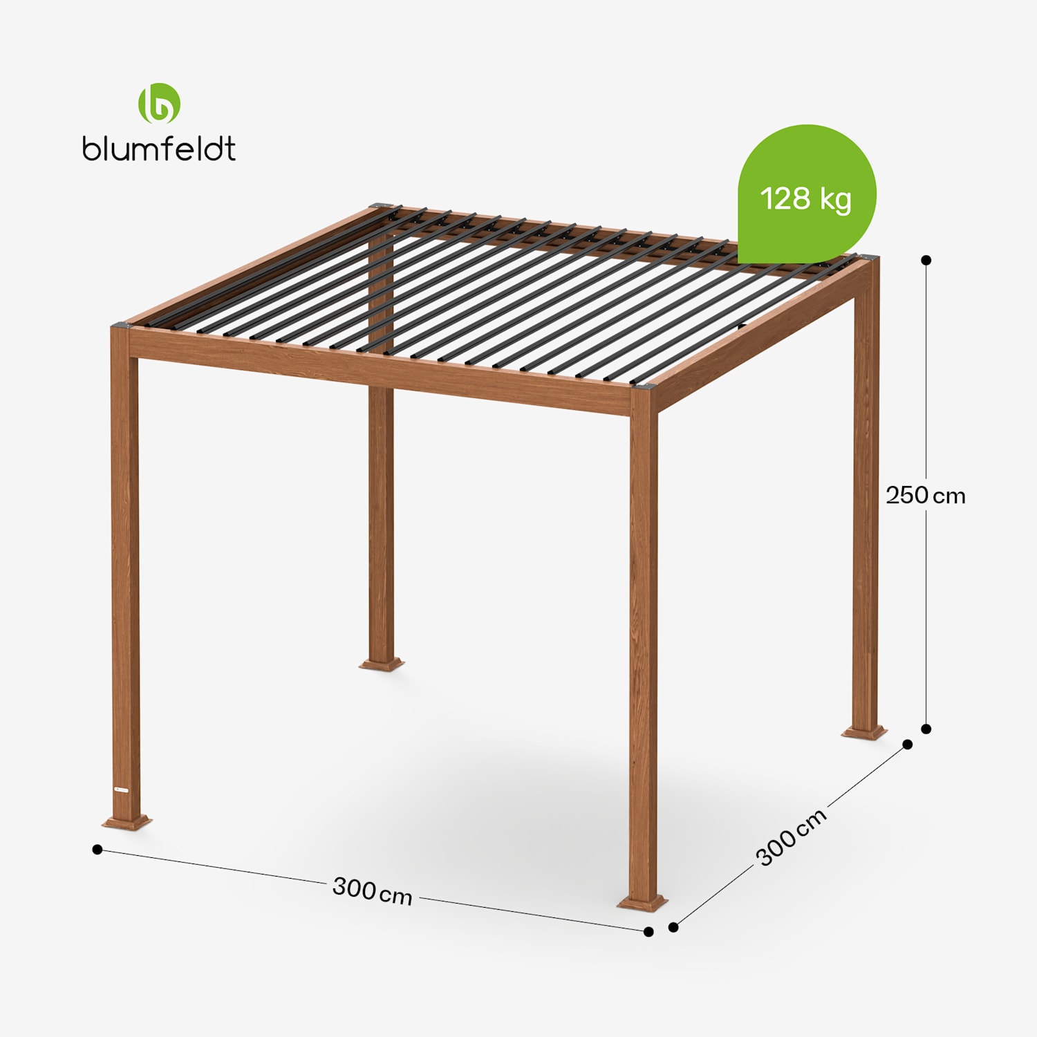 LuminaHaven Pergola 3x3 Pozinkovaná oceľ Farba dreva 3 x 3 m | Drevený vzhľad