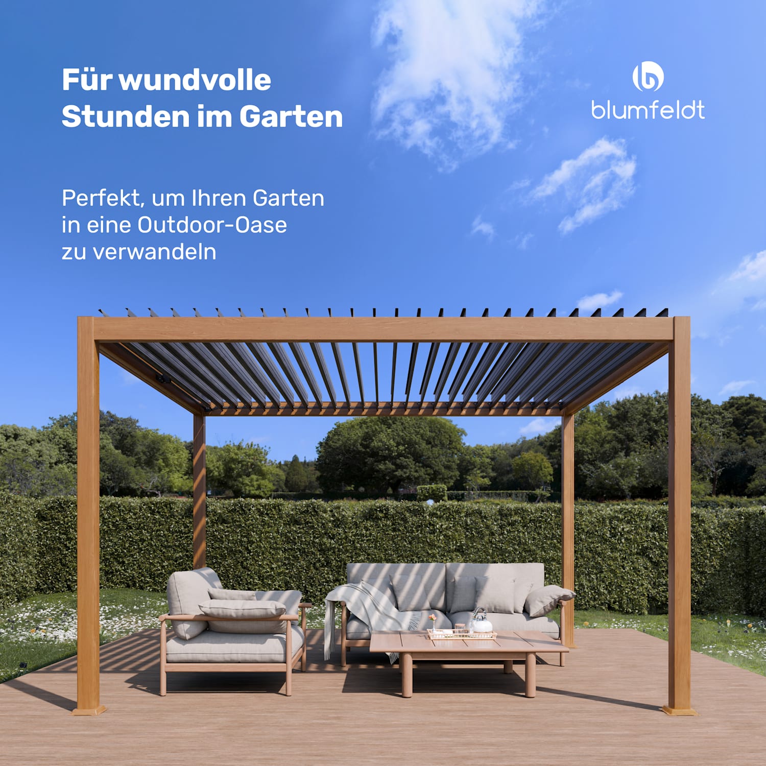LuminaHaven Pergola 3x4 verzinkter, holzfarbener Stahl 3 x 4 m | Holzoptik