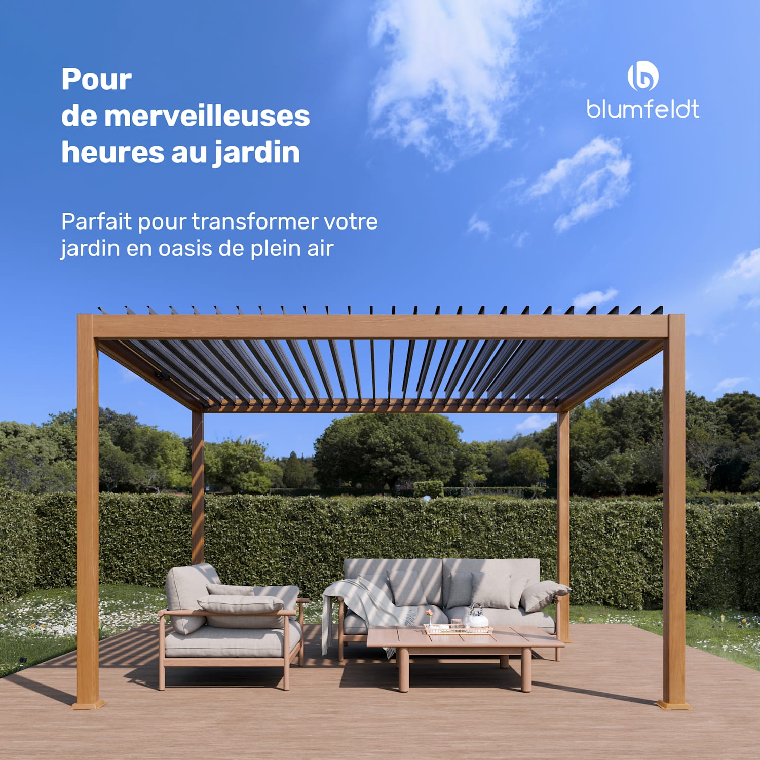 LuminaHaven Pergola 3x4 Acier galvanisé Couleur bois 3 x 4 m | Aspect bois