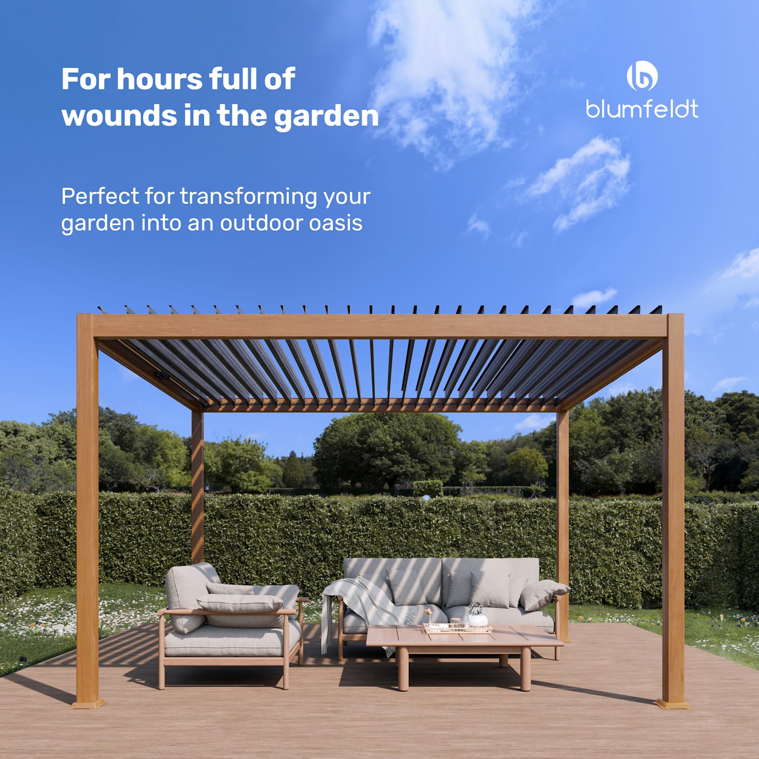 LuminaHaven Pergola 3x4 Galvanised Steel Wood Colour 3 x 4 m | Wood look