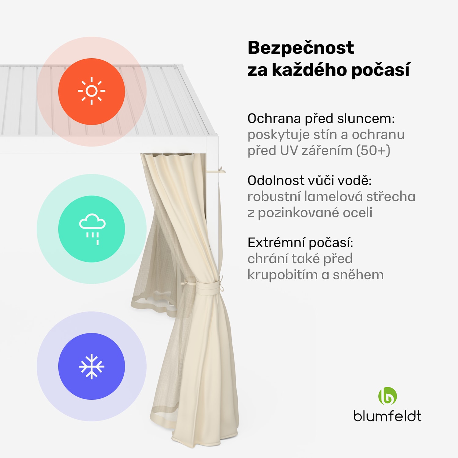 LuminaHaven Pergola 3x3 se závěsy a moskytiérou 3 x 3 m | Bílá