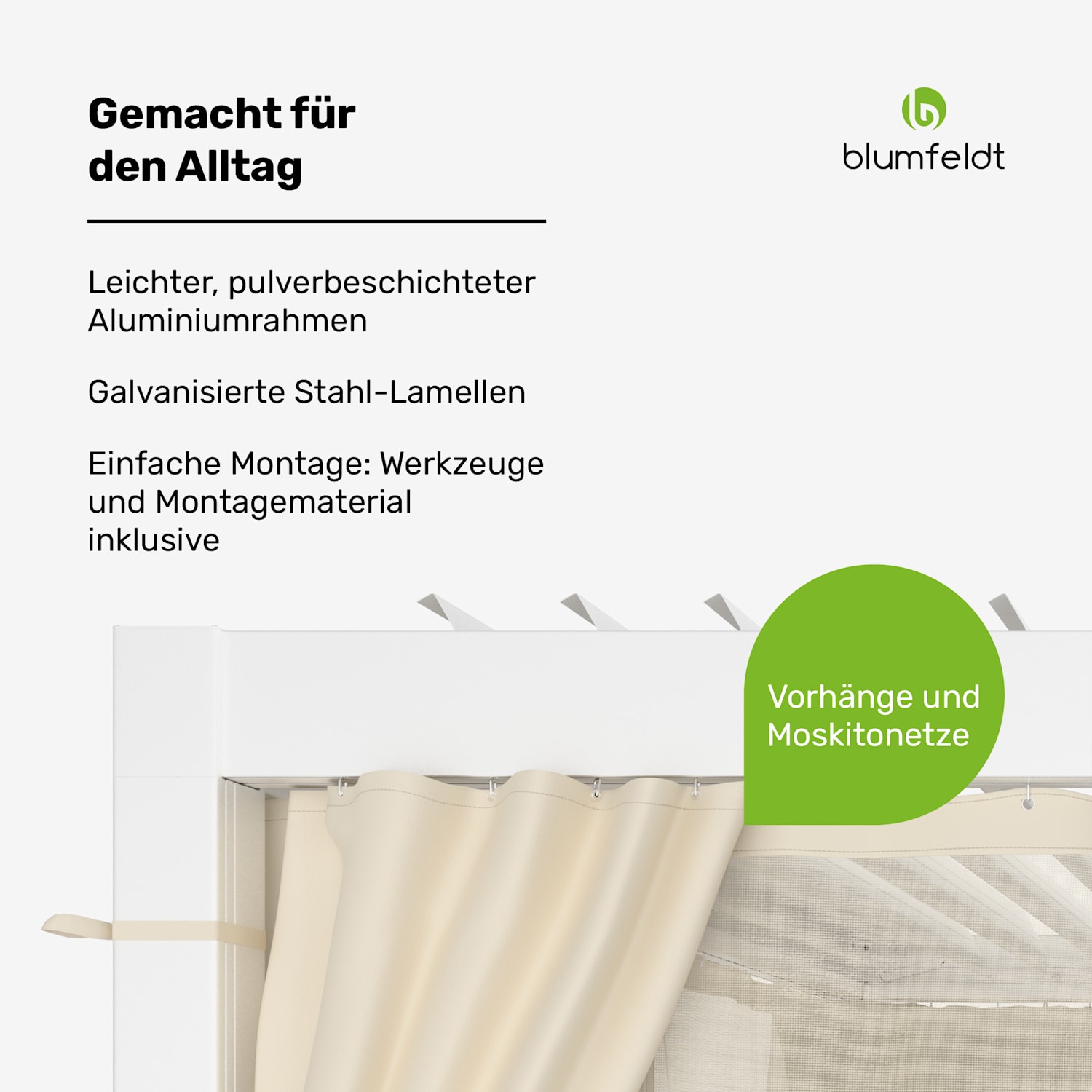 LuminaHaven Pergola 3x3 mit Vorhängen und Moskitonetzen 3 x 3 m | Weiß
