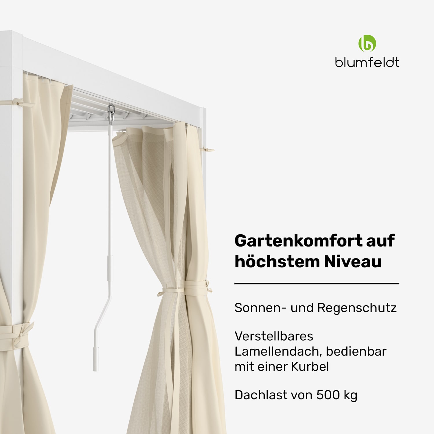 LuminaHaven Pergola 3x3 mit Vorhängen und Moskitonetzen 3 x 3 m | Weiß