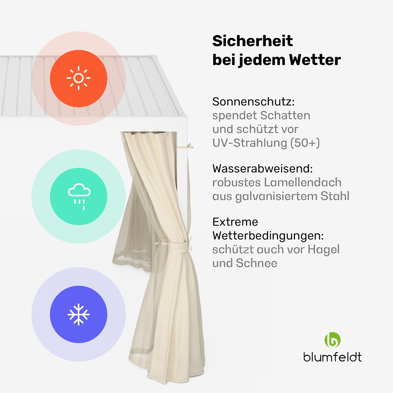 LuminaHaven Pergola 3x3 mit Vorhängen und Moskitonetzen 3 x 3 m | Weiß