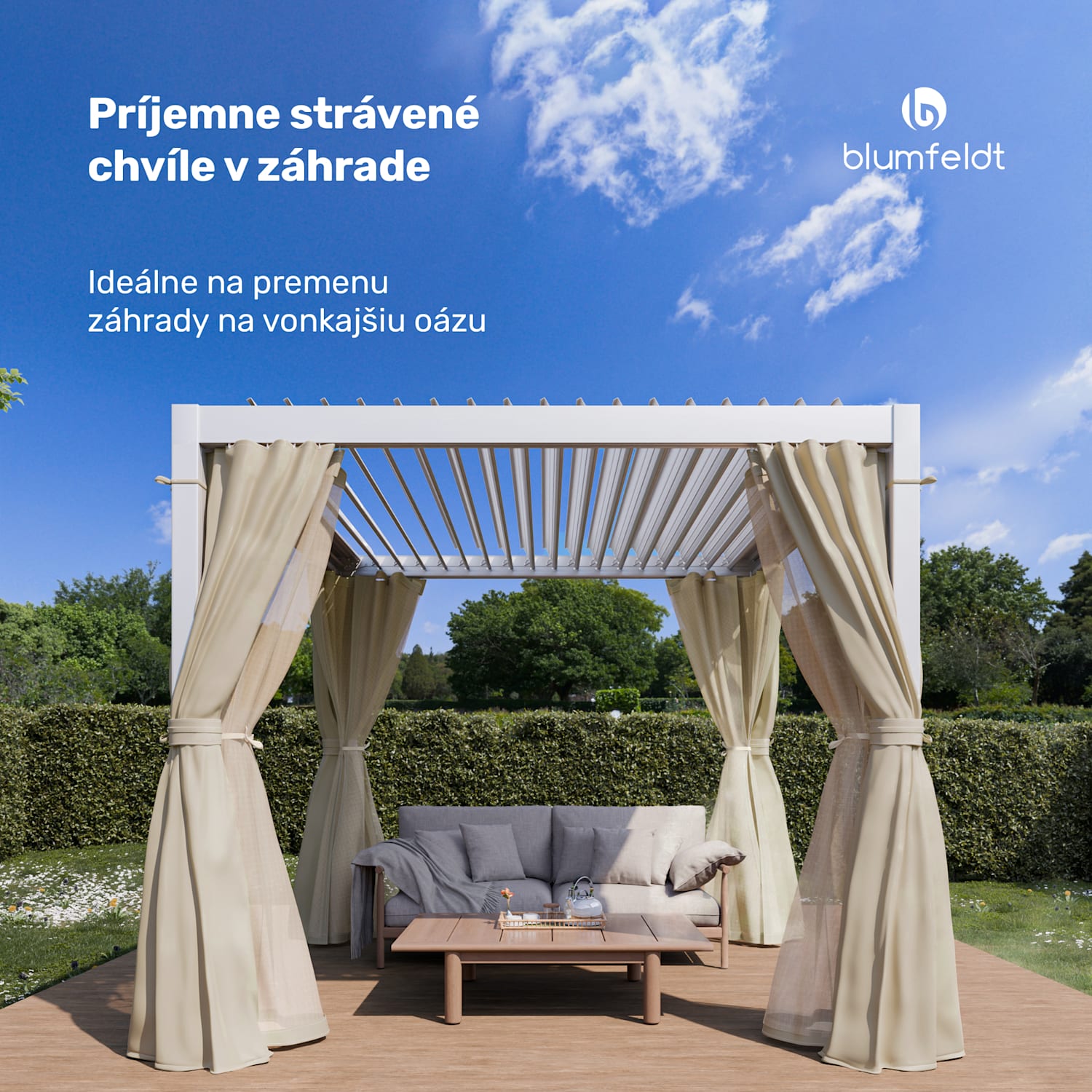 LuminaHaven Pergola 3x3 so závesmi a moskytiérou 3 x 3 m | Biela
