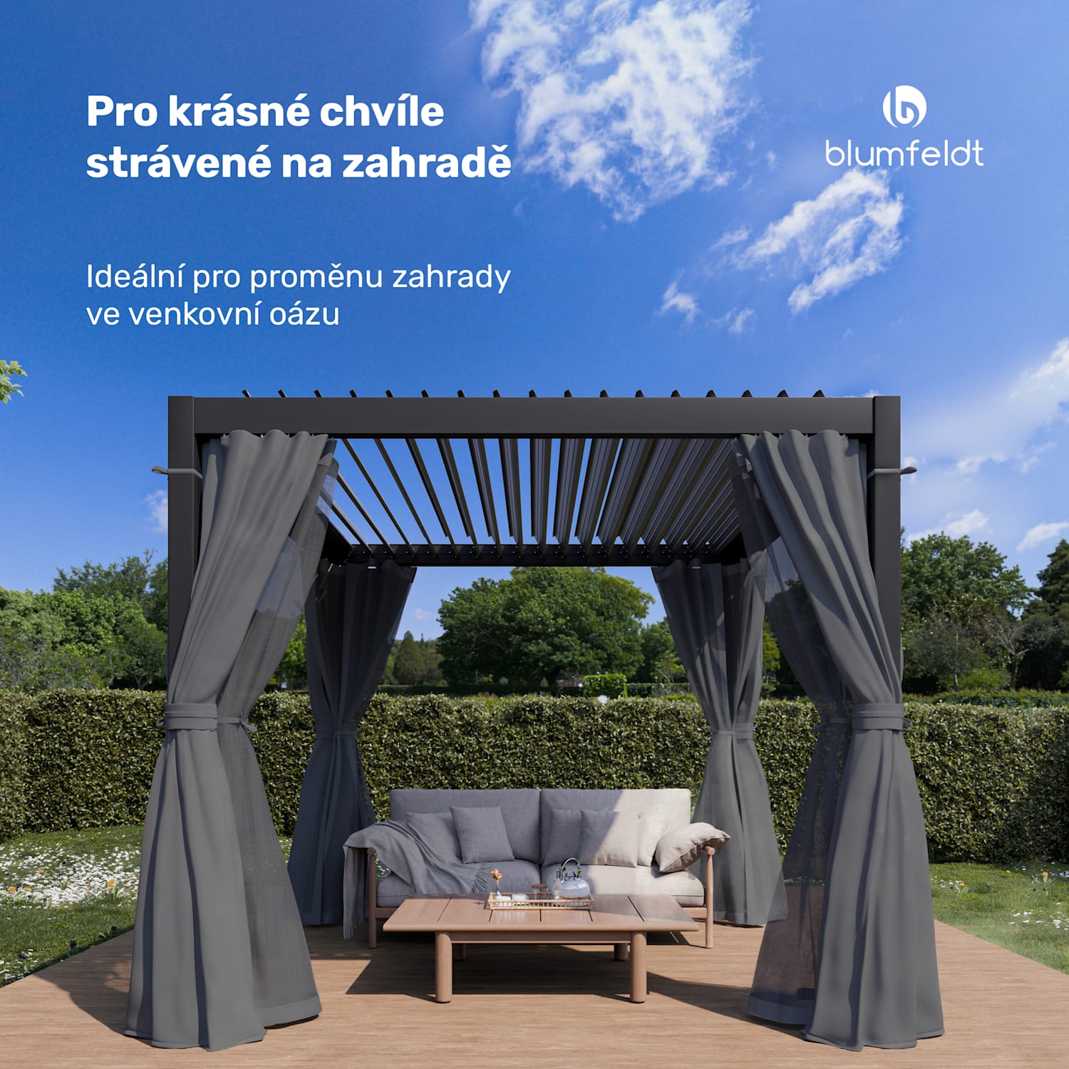 LuminaHaven Pergola 3x3 se závěsy a sítěmi proti hmyzu 3 x 3 m | Černá