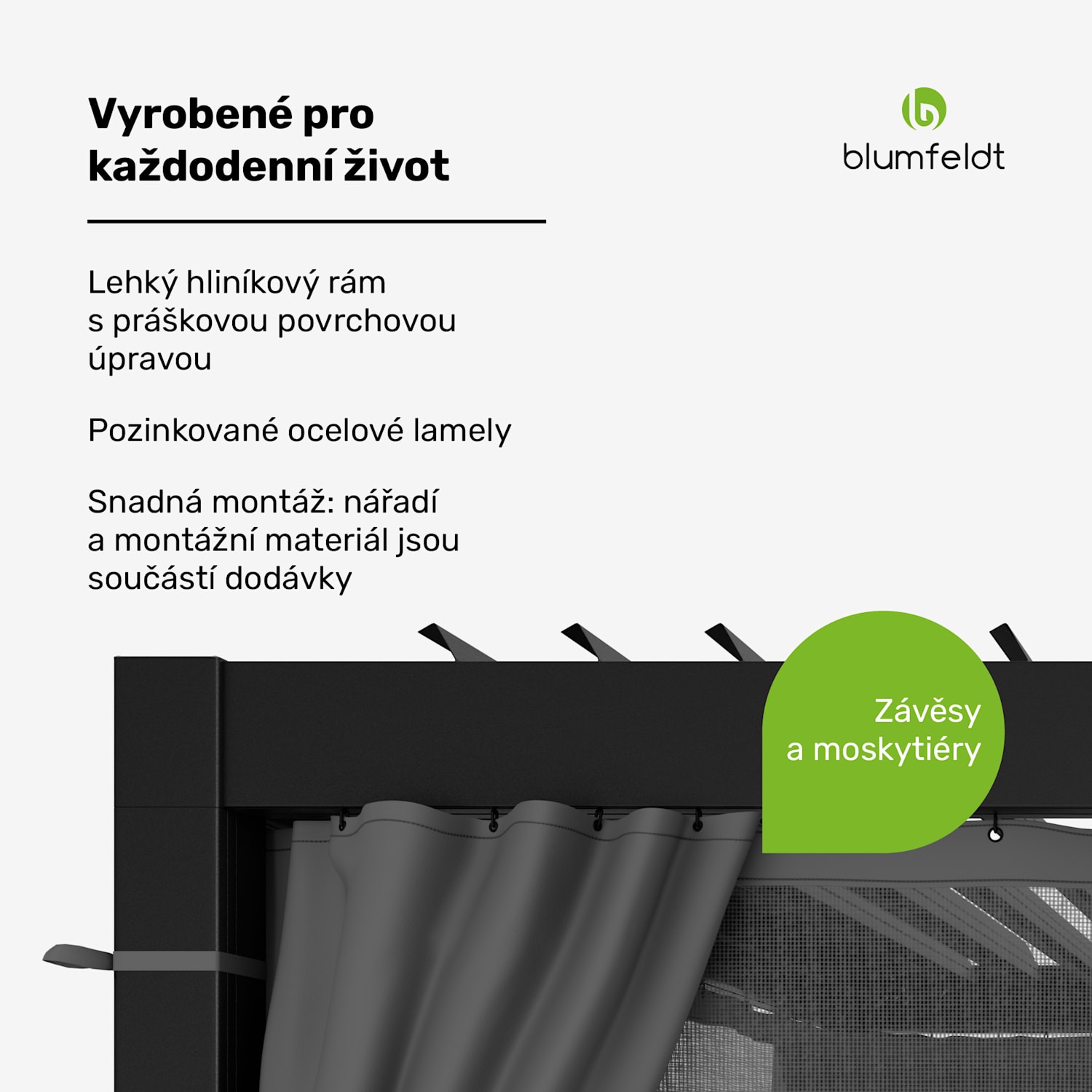 LuminaHaven Pergola 3x3 se závěsy a sítěmi proti hmyzu 3 x 3 m | Černá