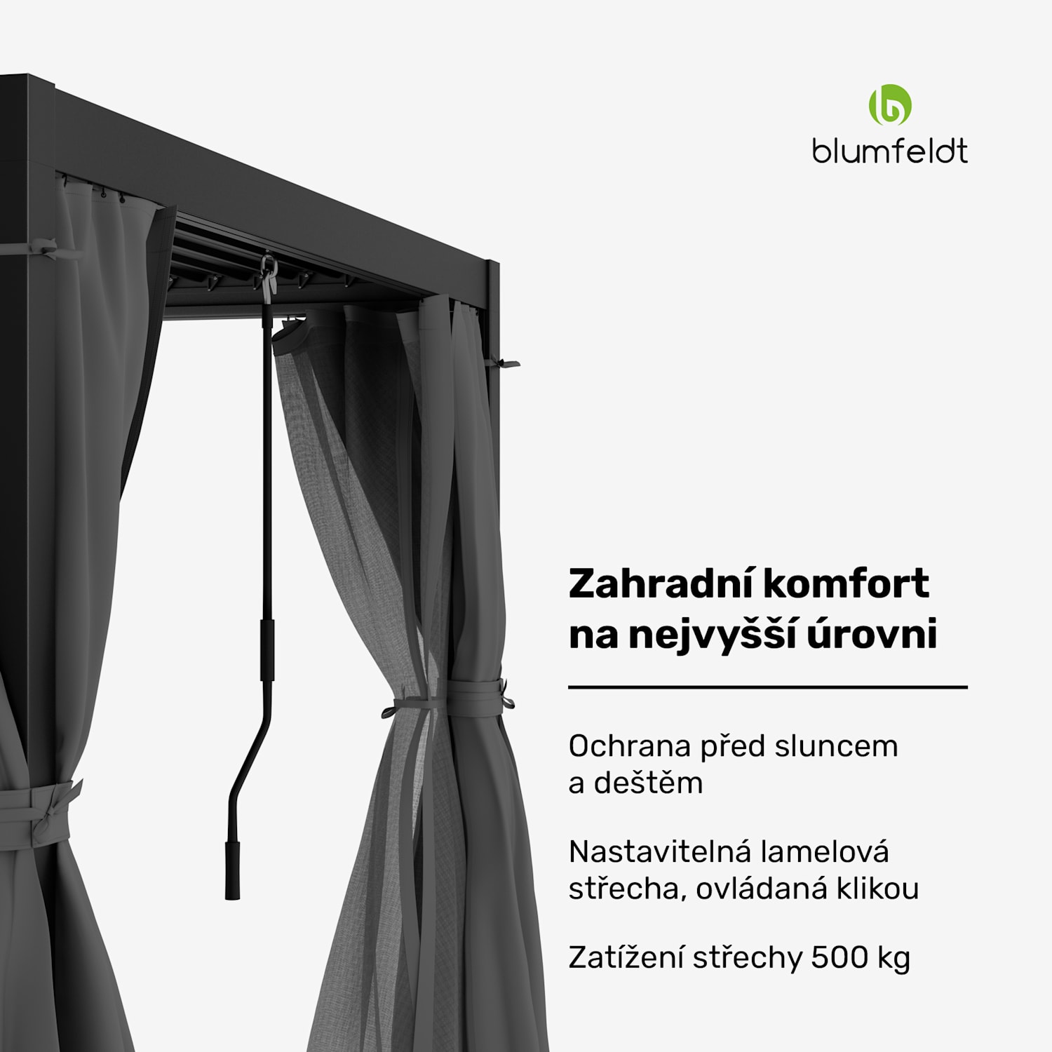 LuminaHaven Pergola 3x3 se závěsy a sítěmi proti hmyzu 3 x 3 m | Černá