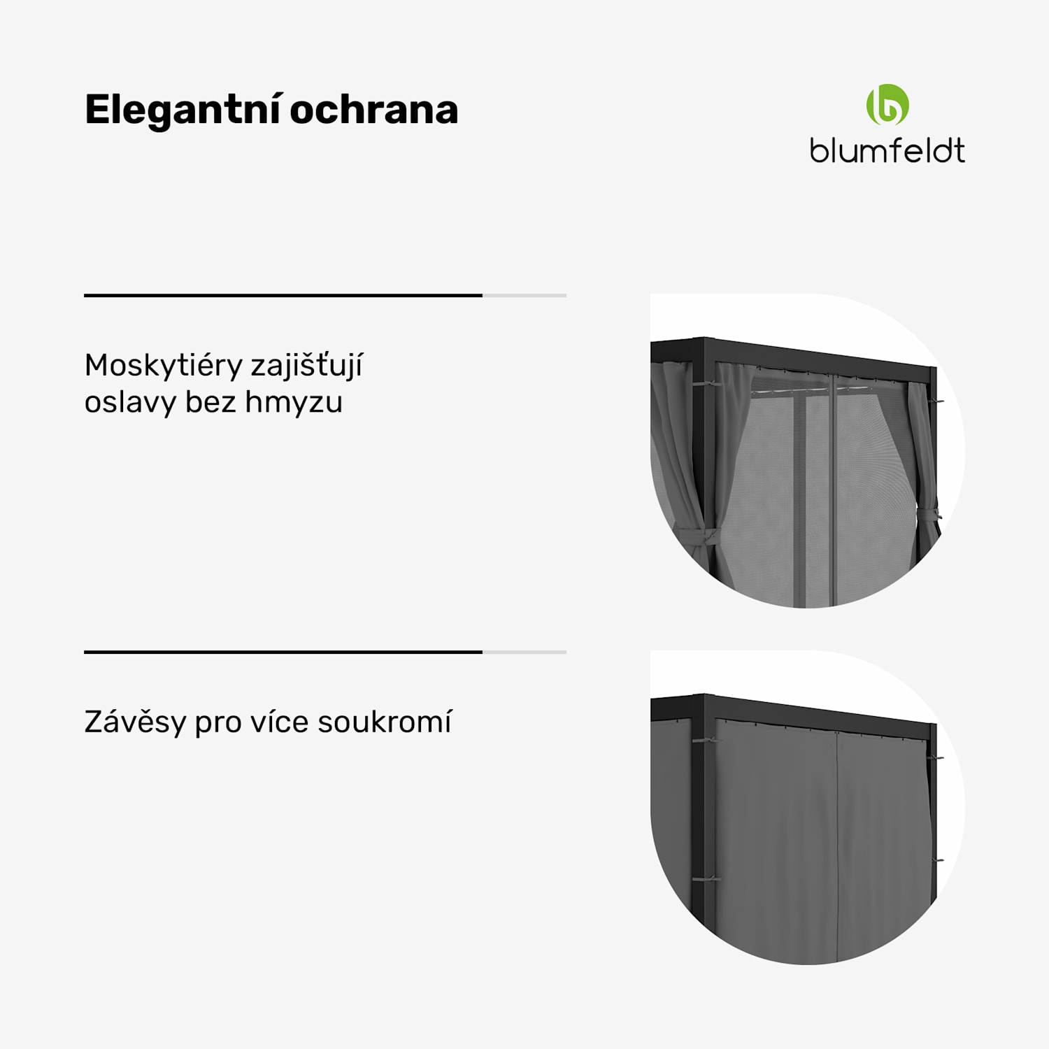 LuminaHaven Pergola 3x3 se závěsy a sítěmi proti hmyzu 3 x 3 m | Černá