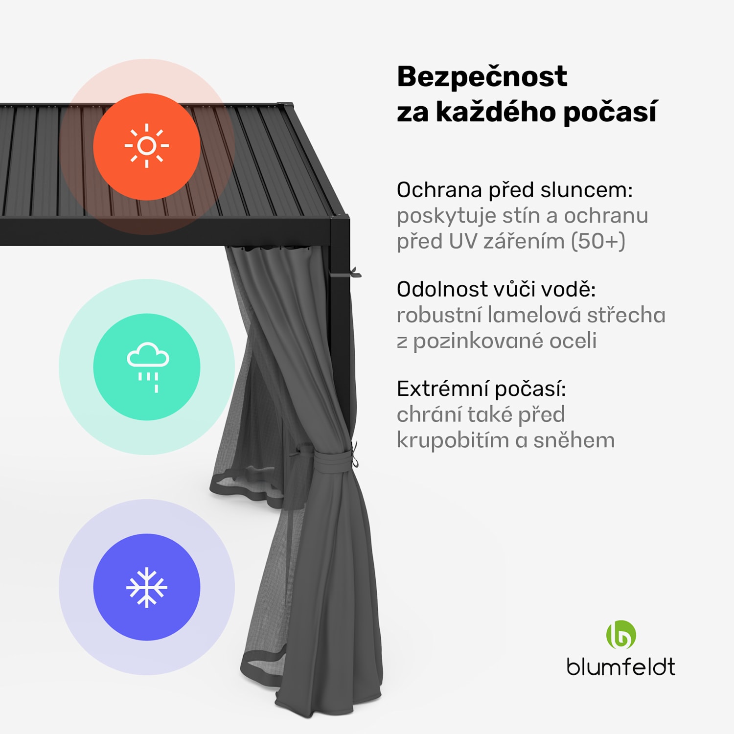 LuminaHaven Pergola 3x3 se závěsy a sítěmi proti hmyzu 3 x 3 m | Černá