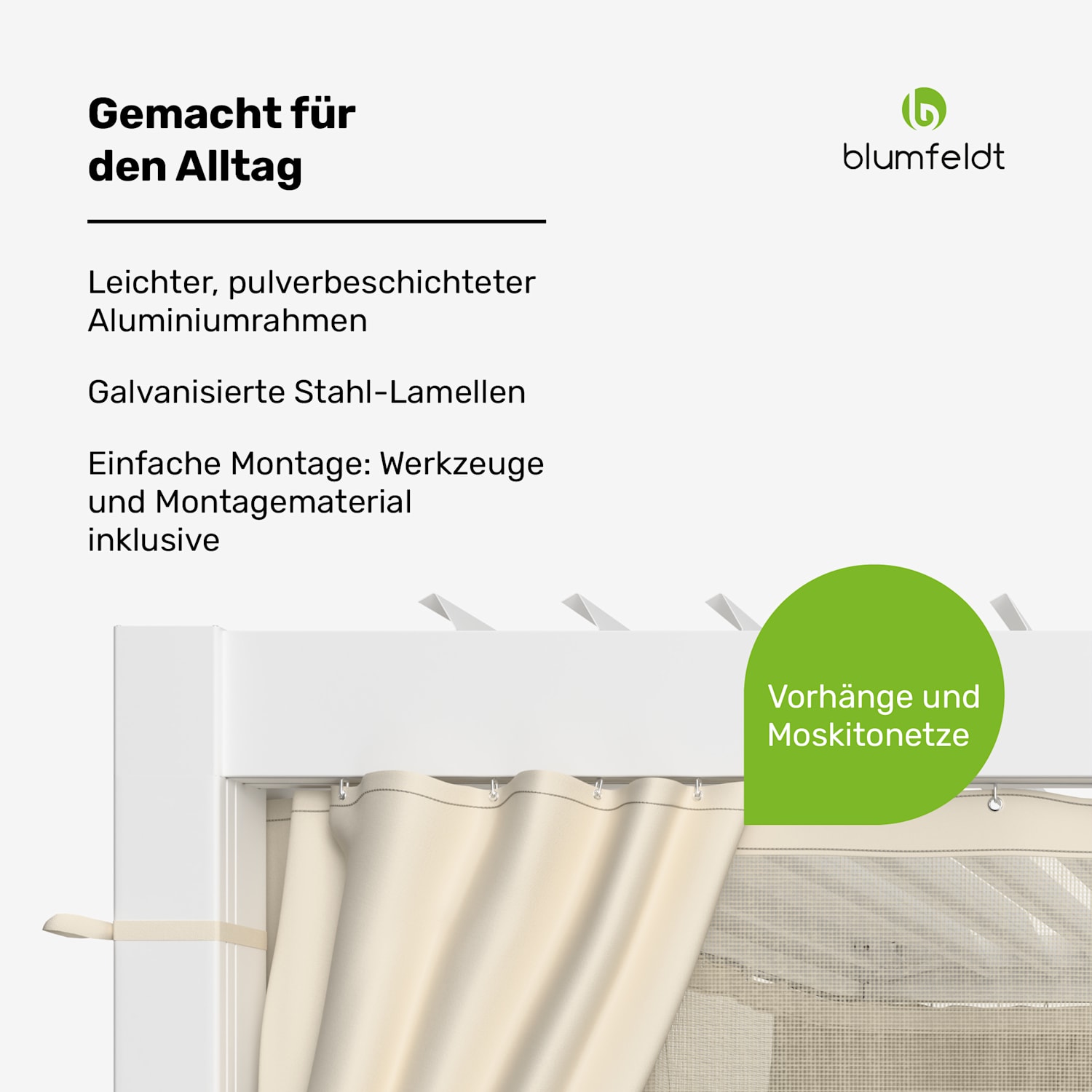 LuminaHaven Pergola 3x4 mit Vorhängen und Moskitonetzen 3 x 4 m | Weiß