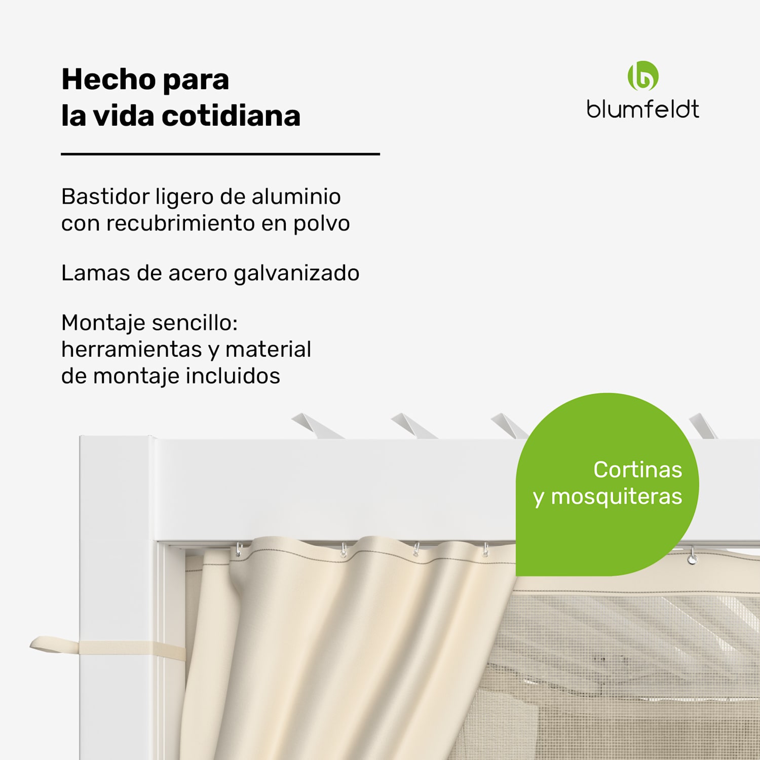 LuminaHaven Pérgola 3x4 con cortinas y mosquiteras 3 x 4 m | Blanco