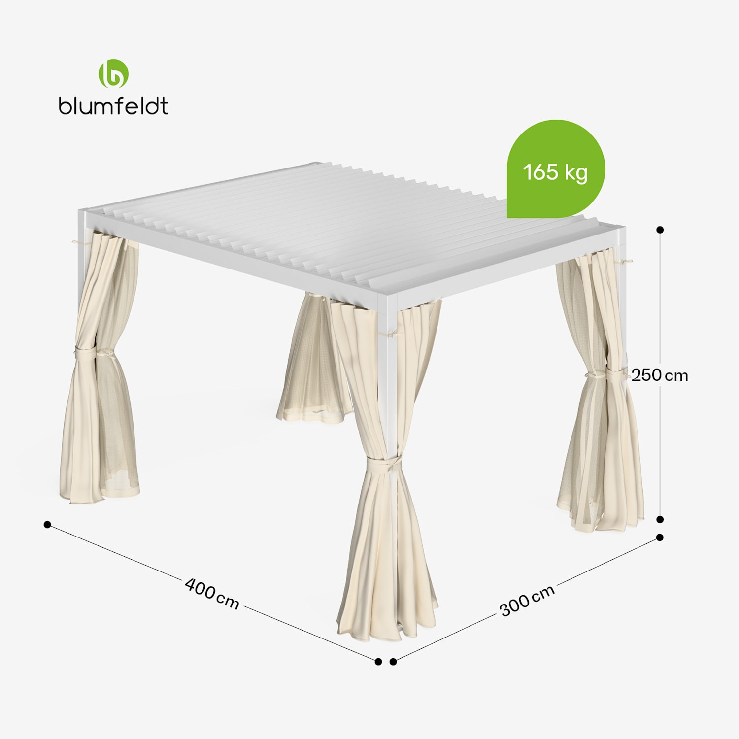 LuminaHaven Pergola 3x4 mit Vorhängen und Moskitonetzen 3 x 4 m | Weiß