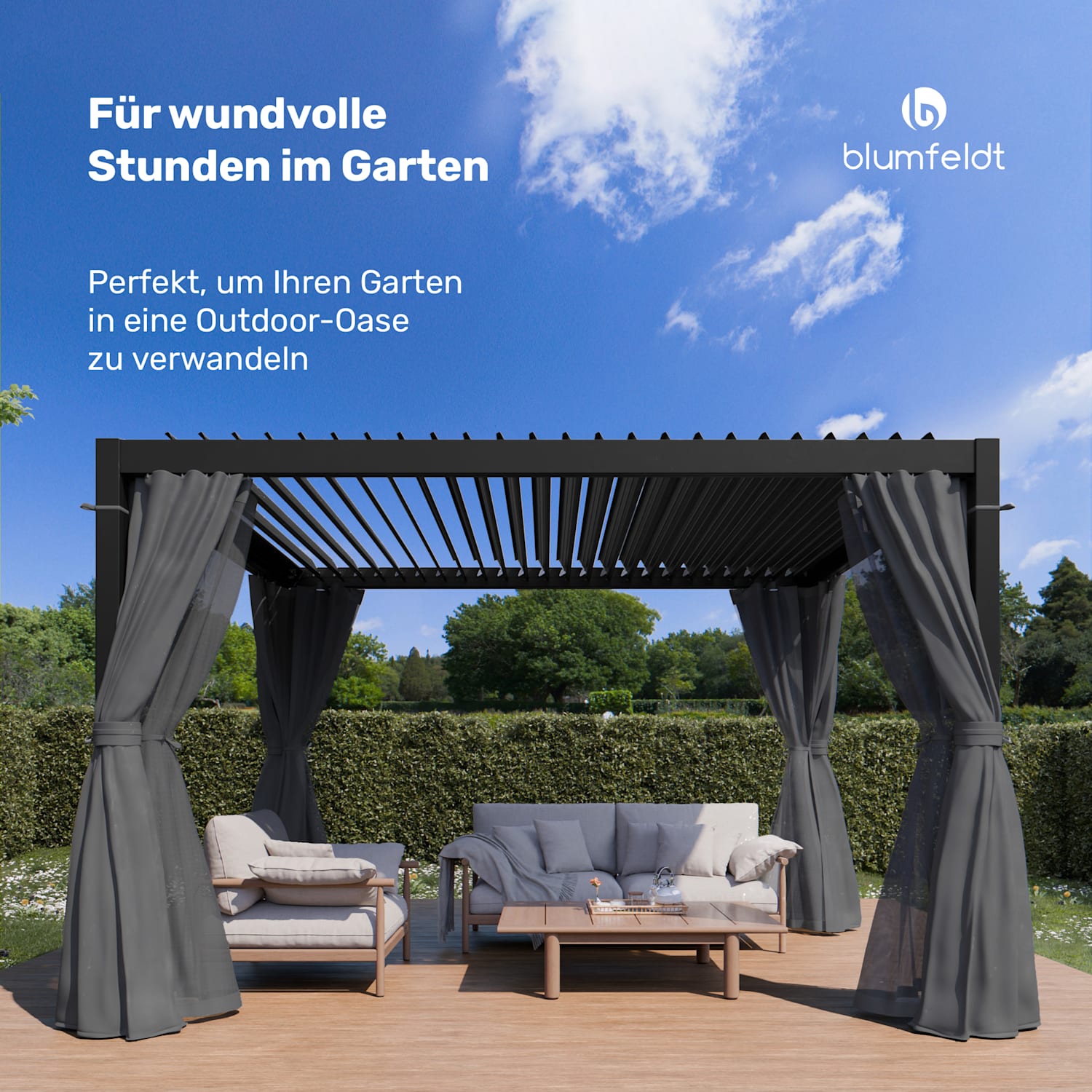 LuminaHaven Pergola 3x4 mit Vorhängen und Moskitonetzen 3 x 4 m | Schwarz
