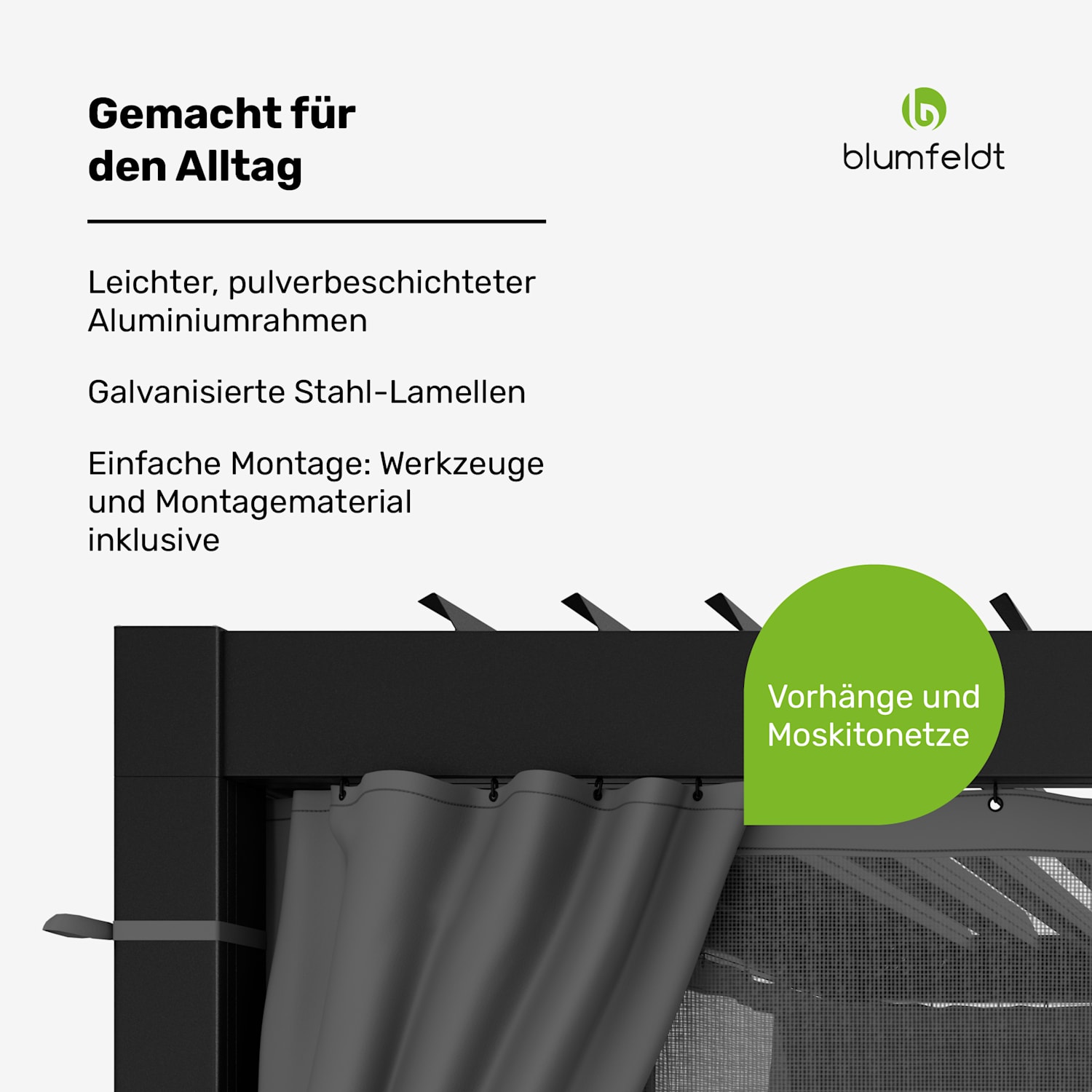 LuminaHaven Pergola 3x4 mit Vorhängen und Moskitonetzen 3 x 4 m | Schwarz