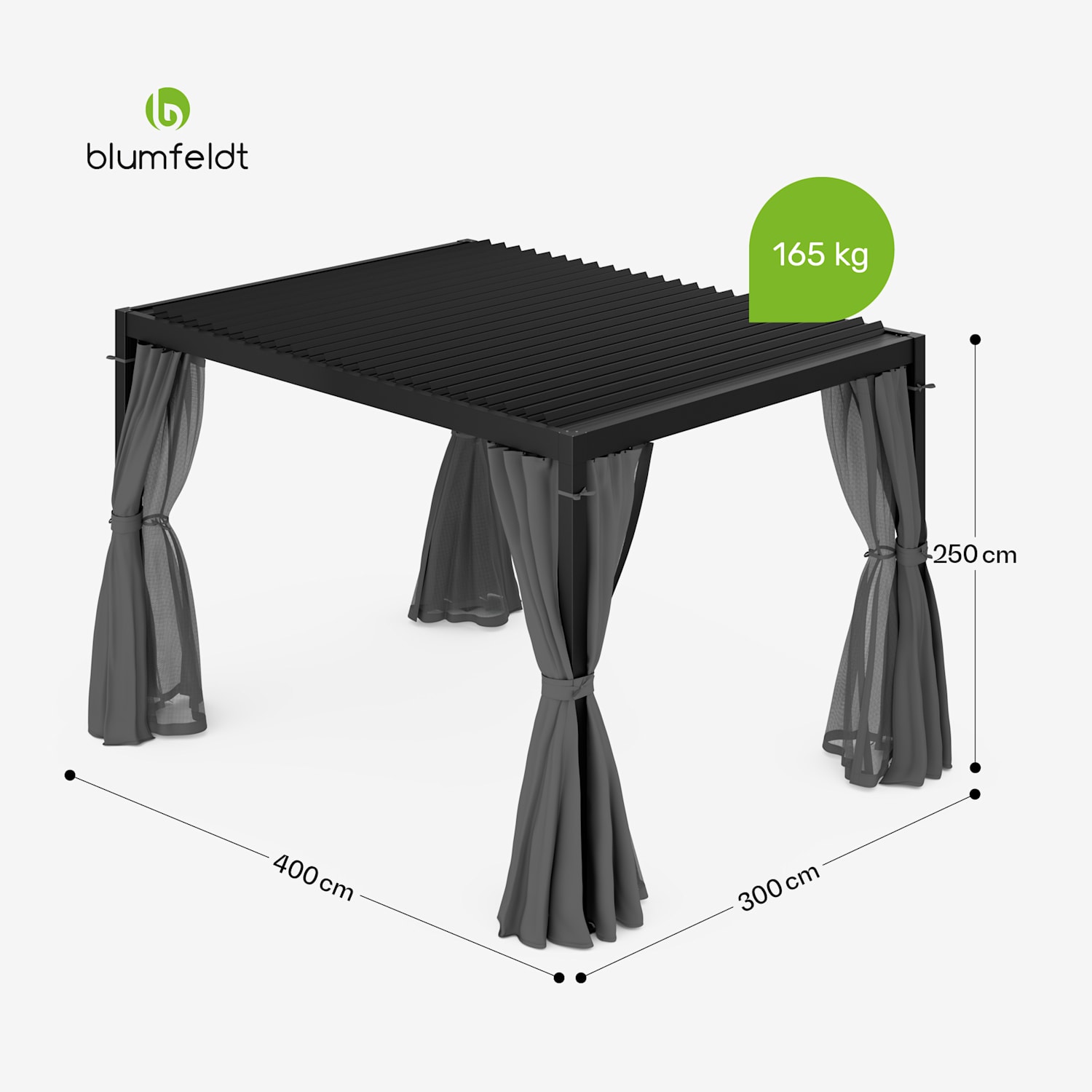 LuminaHaven Pergola 3x4 mit Vorhängen und Moskitonetzen 3 x 4 m | Schwarz